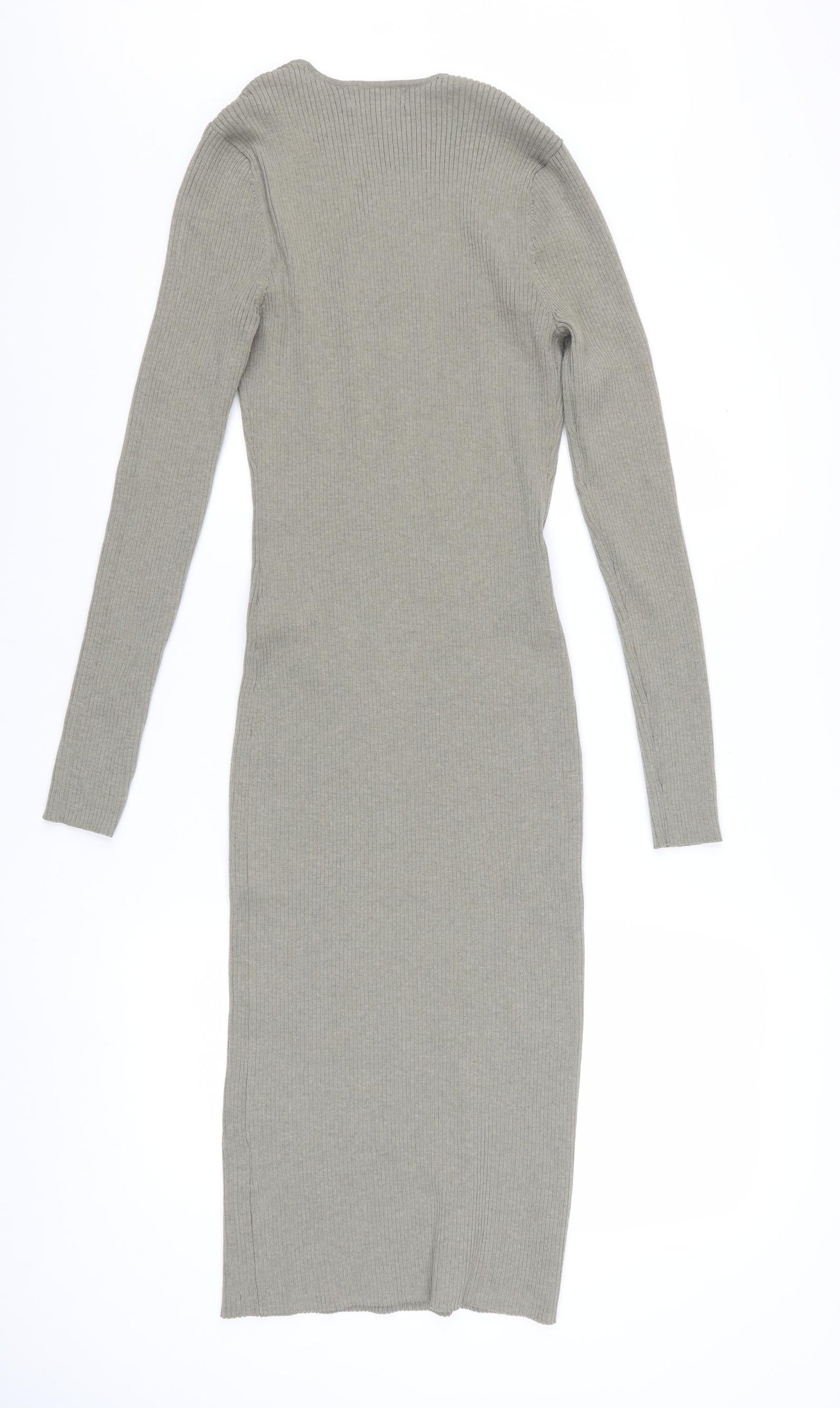 H&M Women Grey Long Sleeve Bodycon Midi Dress Size 12
