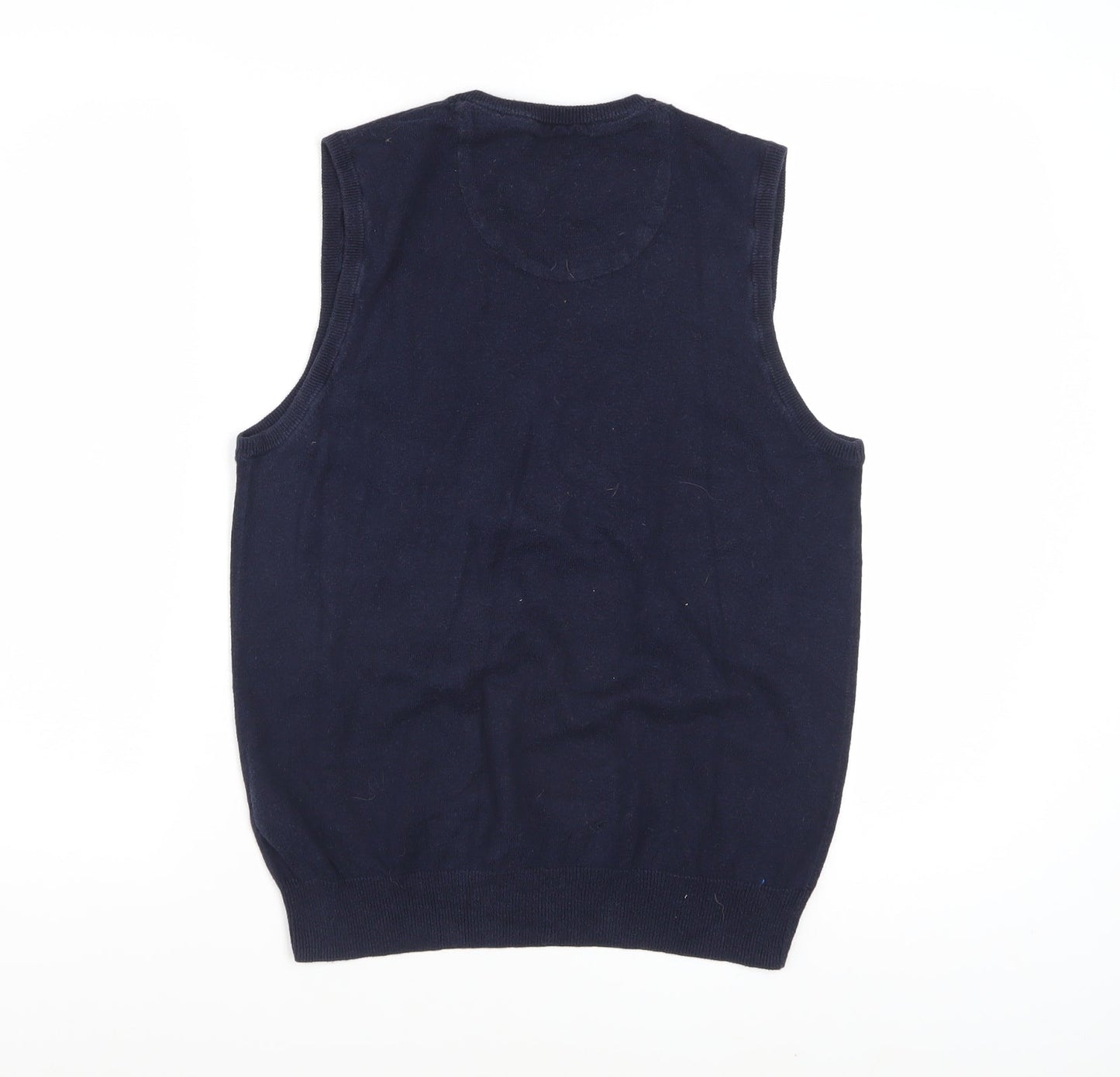 Marks and Spencer Men's Blue Cotton Cashmere V-Neck Vest S