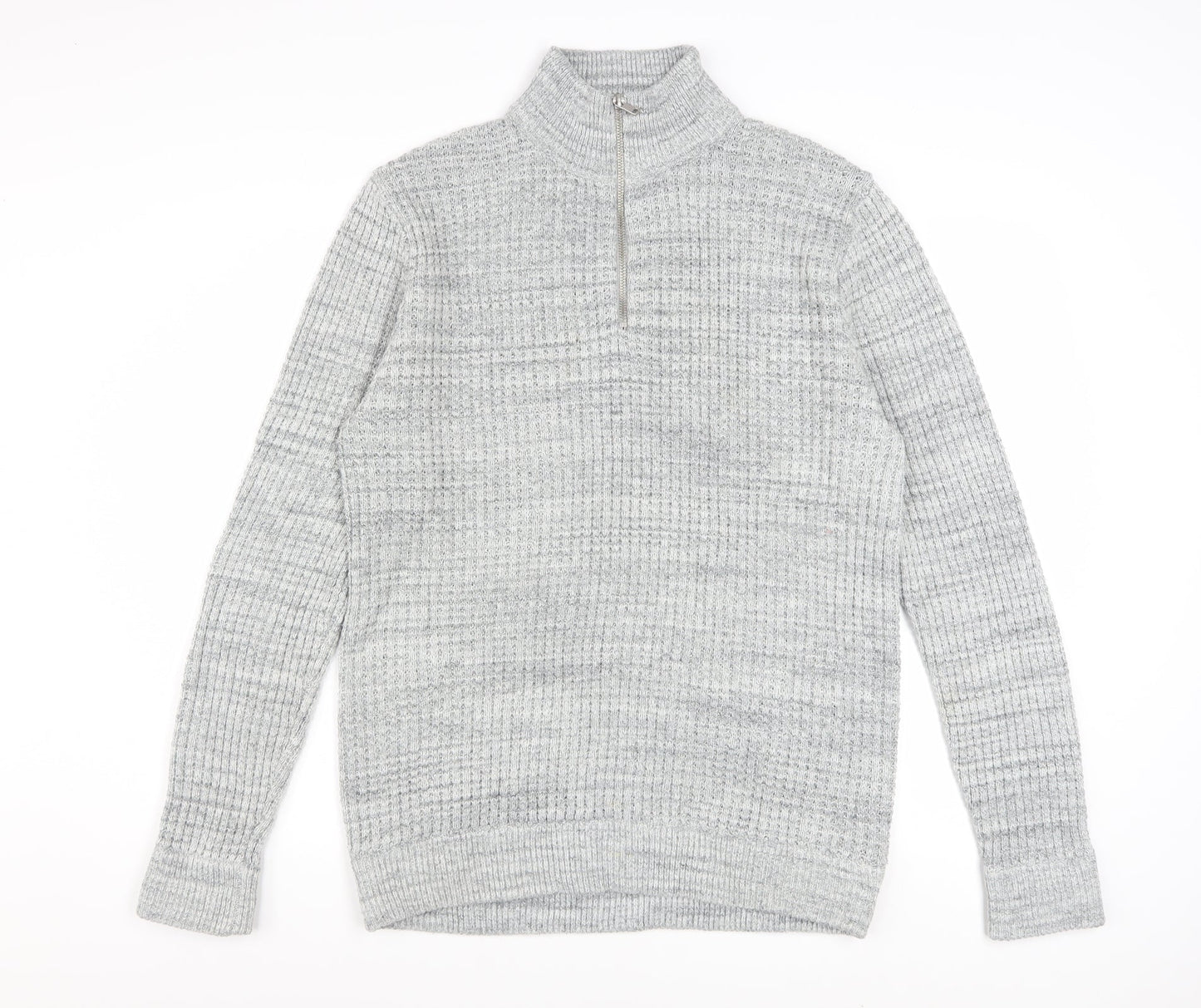 Next Mens Grey Half Zip High Neck Jumper Size L Acrylic Wool Blend