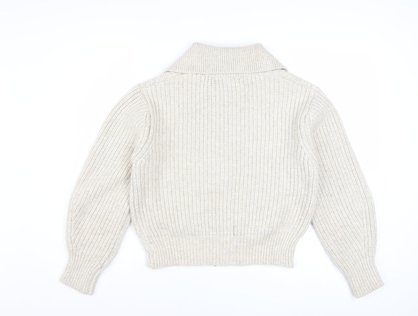 Marks and Spencer Women Beige XS Collared Full Zip Wool Blend Jumper