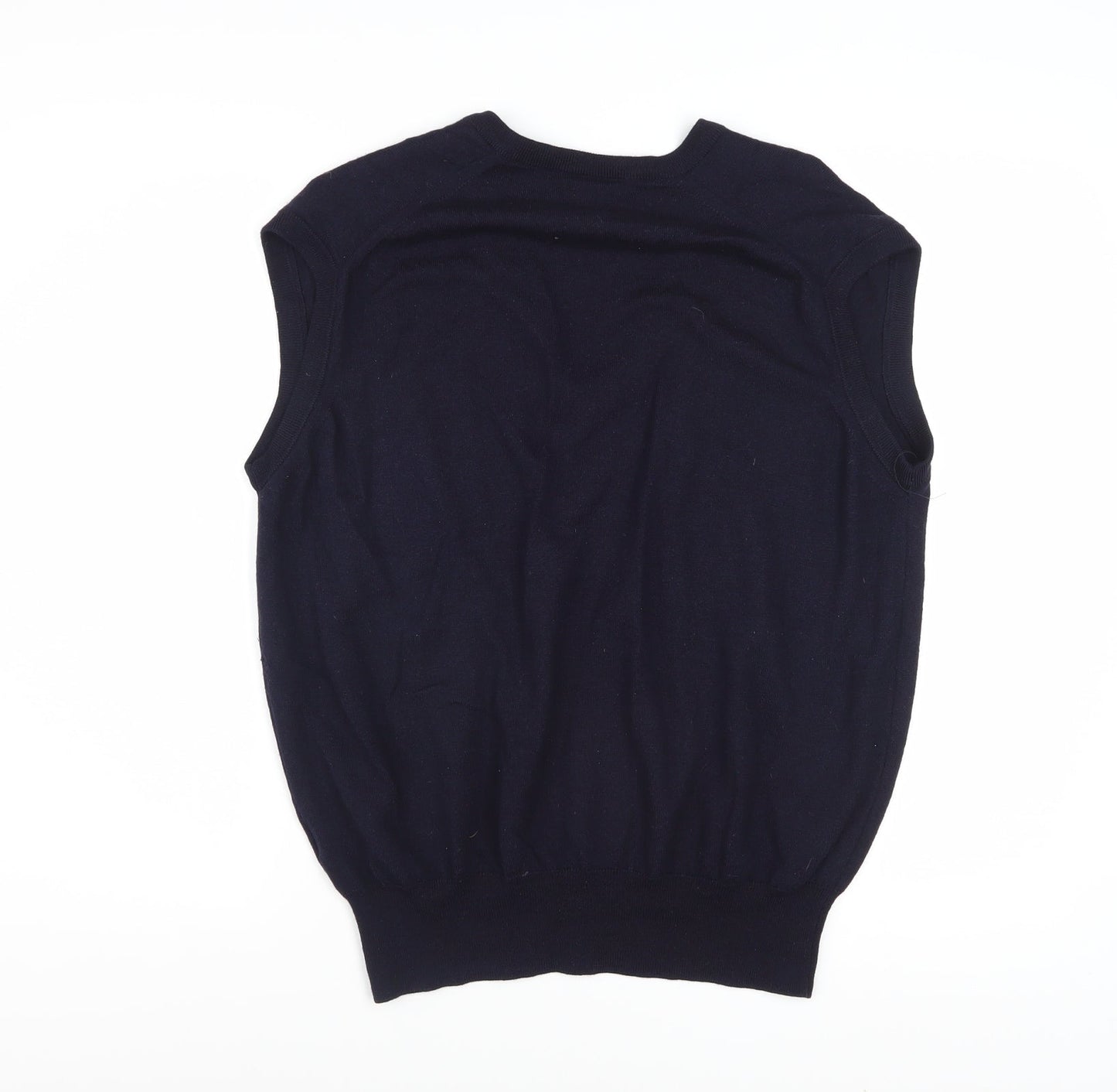 Clanmoor Men's Blue Wool Silk Cashmere V-Neck Sleeveless Jumper M
