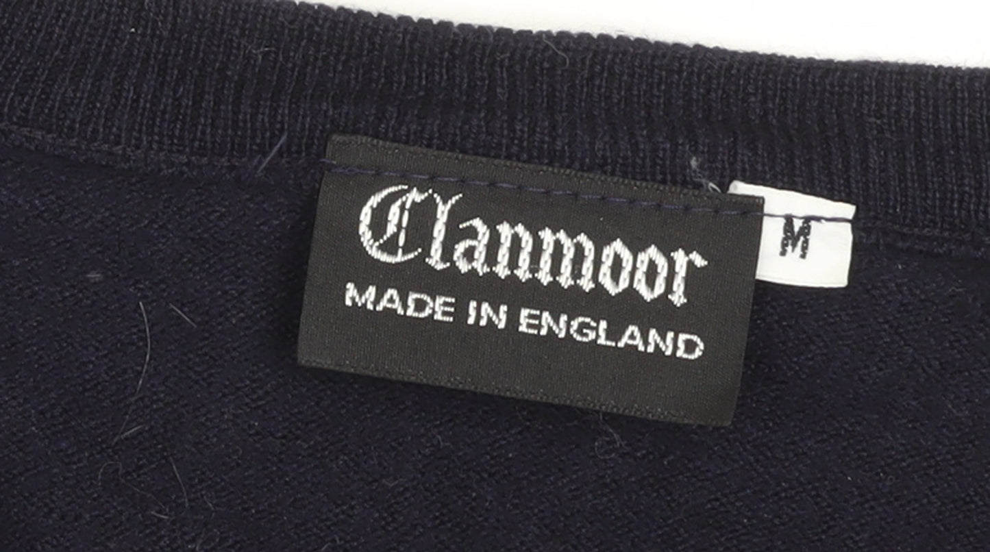Clanmoor Men's Blue Wool Silk Cashmere V-Neck Sleeveless Jumper M