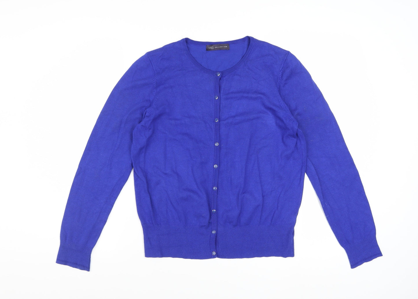Marks and Spencer Women's Blue Cardigan Size 14 Knit Crew Neck