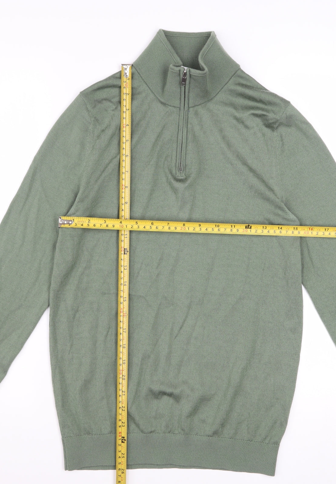 Reiss Men’s Green Wool Blend Half Zip High Neck Jumper Size S