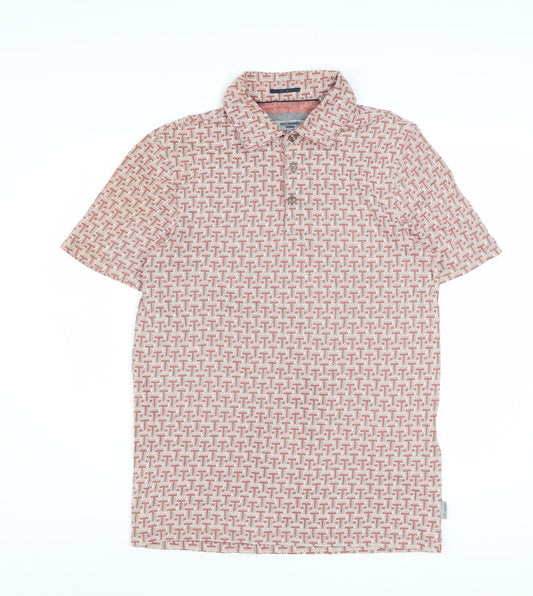 Ted Baker Men’s Red Geometric Cotton Polo Shirt Size S