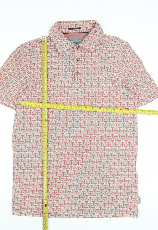 Ted Baker Men’s Red Geometric Cotton Polo Shirt Size S