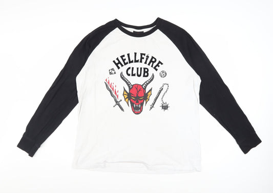 Stranger Things Hellfire Club Black & White Long Sleeve Men's L Cotton T-Shirt
