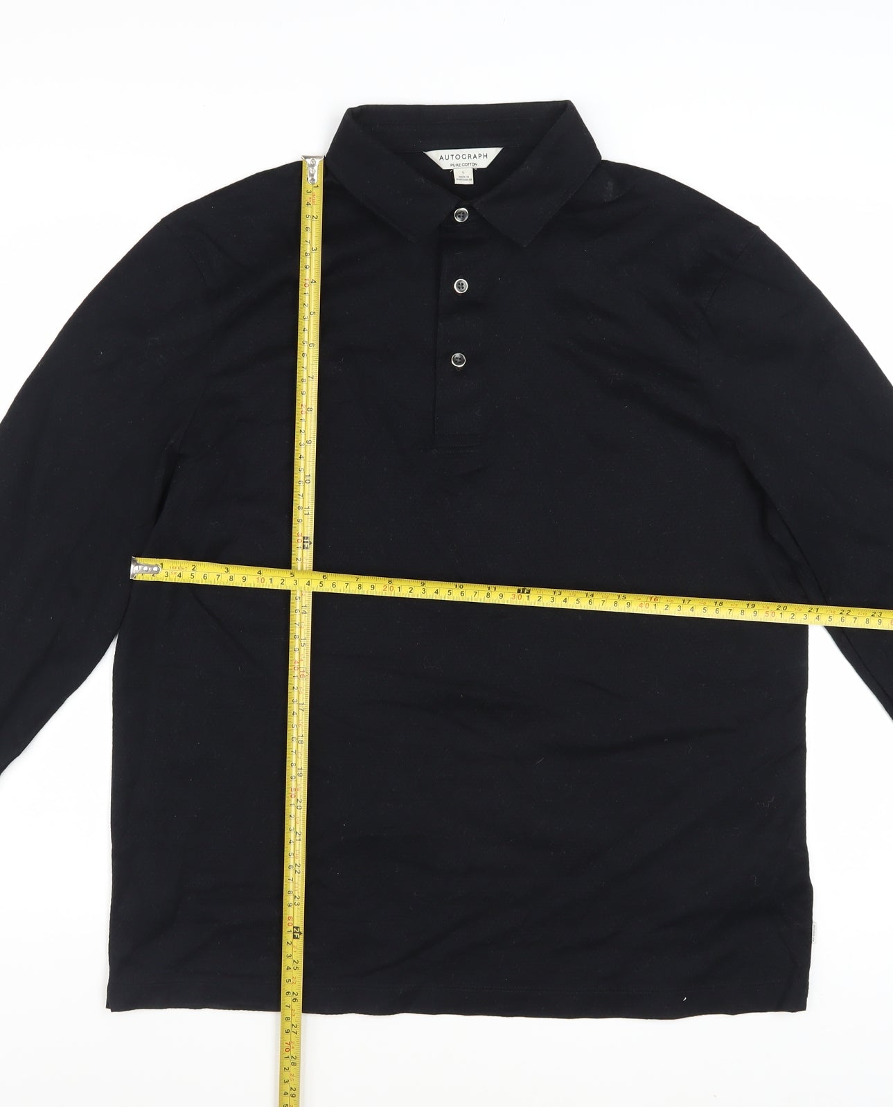 Marks and Spencer Autograph Men's Black Long Sleeve Cotton Polo Shirt L