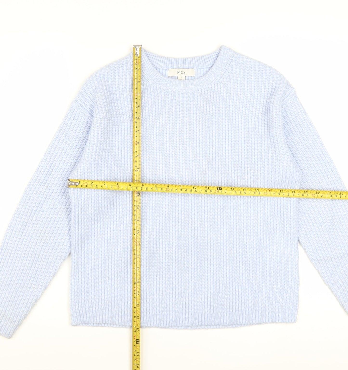 Marks and Spencer Women Blue Knit Crew Neck Jumper Size S