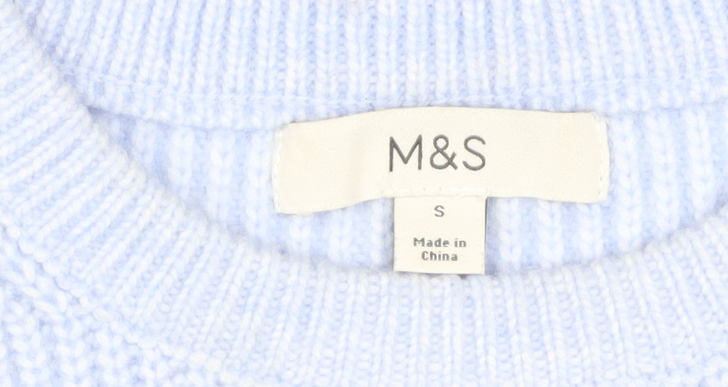 Marks and Spencer Women Blue Knit Crew Neck Jumper Size S