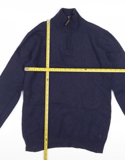 2Tall Men's Blue Merino Wool Cotton 1/4 Zip Jumper L Tall