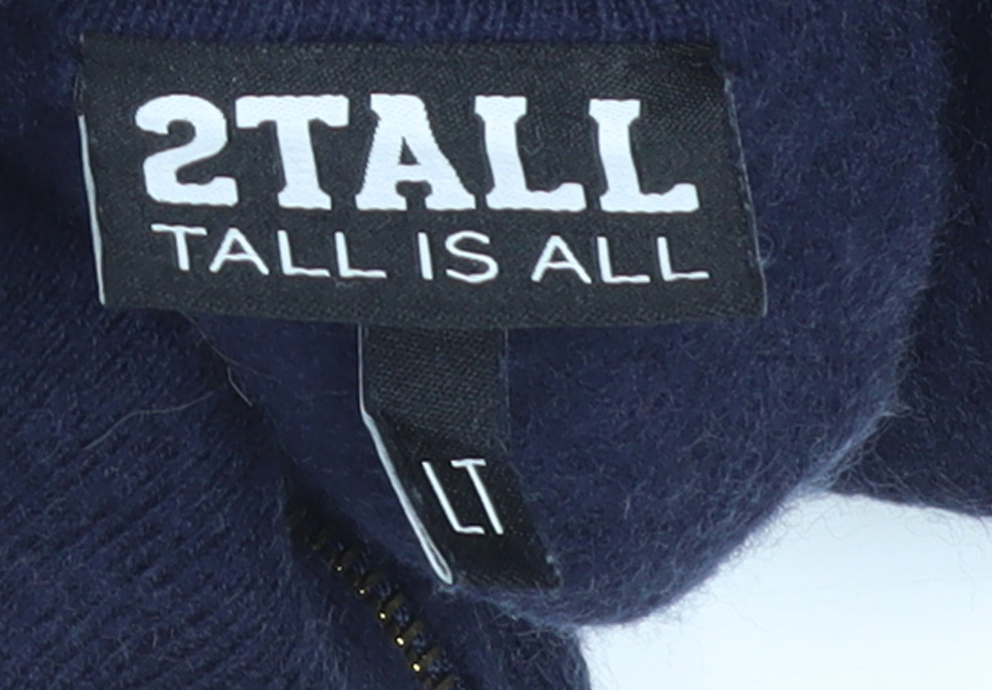 2Tall Men's Blue Merino Wool Cotton 1/4 Zip Jumper L Tall