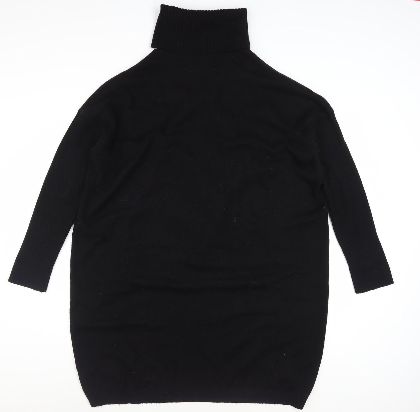 Pure Collection Women Black Wool Cashmere Roll Neck Tunic Jumper Size 14
