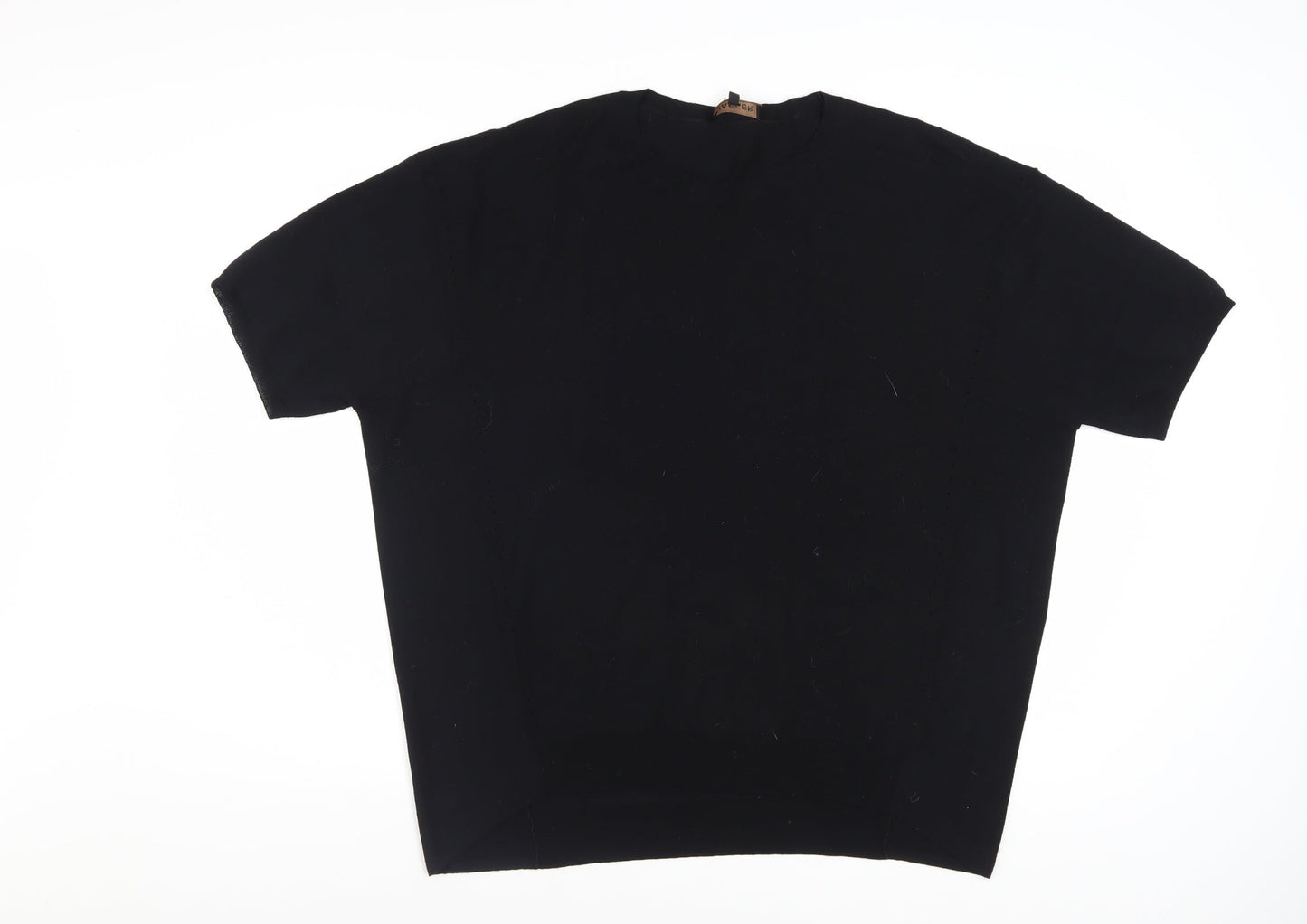 Jaeger Women Black Wool Short Sleeve Pullover Jumper L