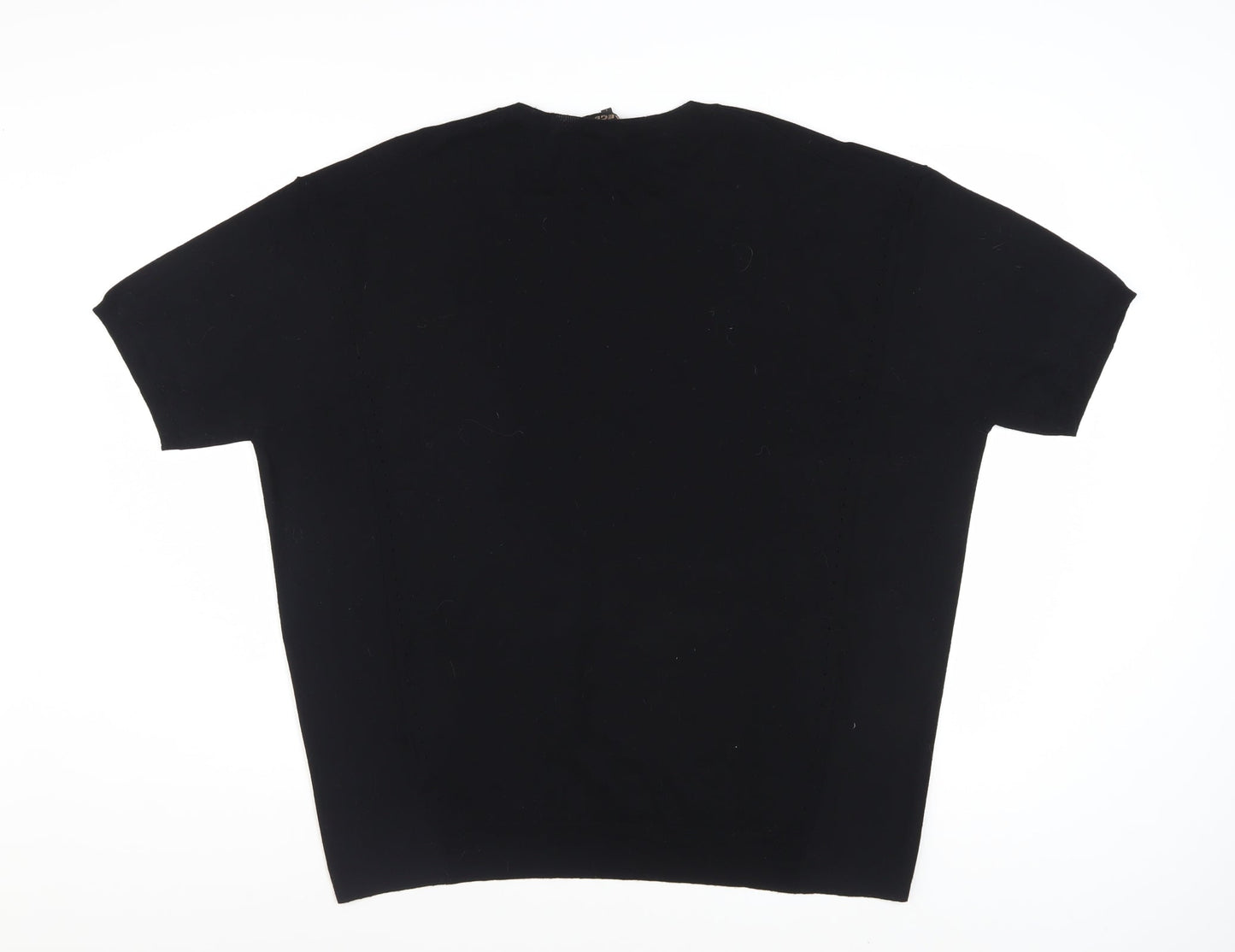 Jaeger Women Black Wool Short Sleeve Pullover Jumper L