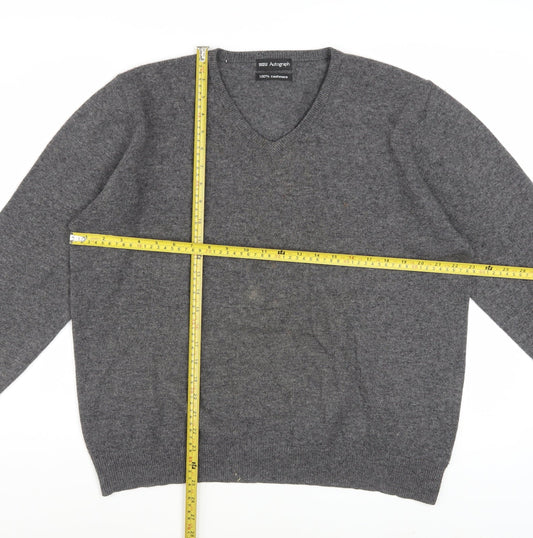 Marks and Spencer Mens Grey Cashmere V-Neck Jumper Size L