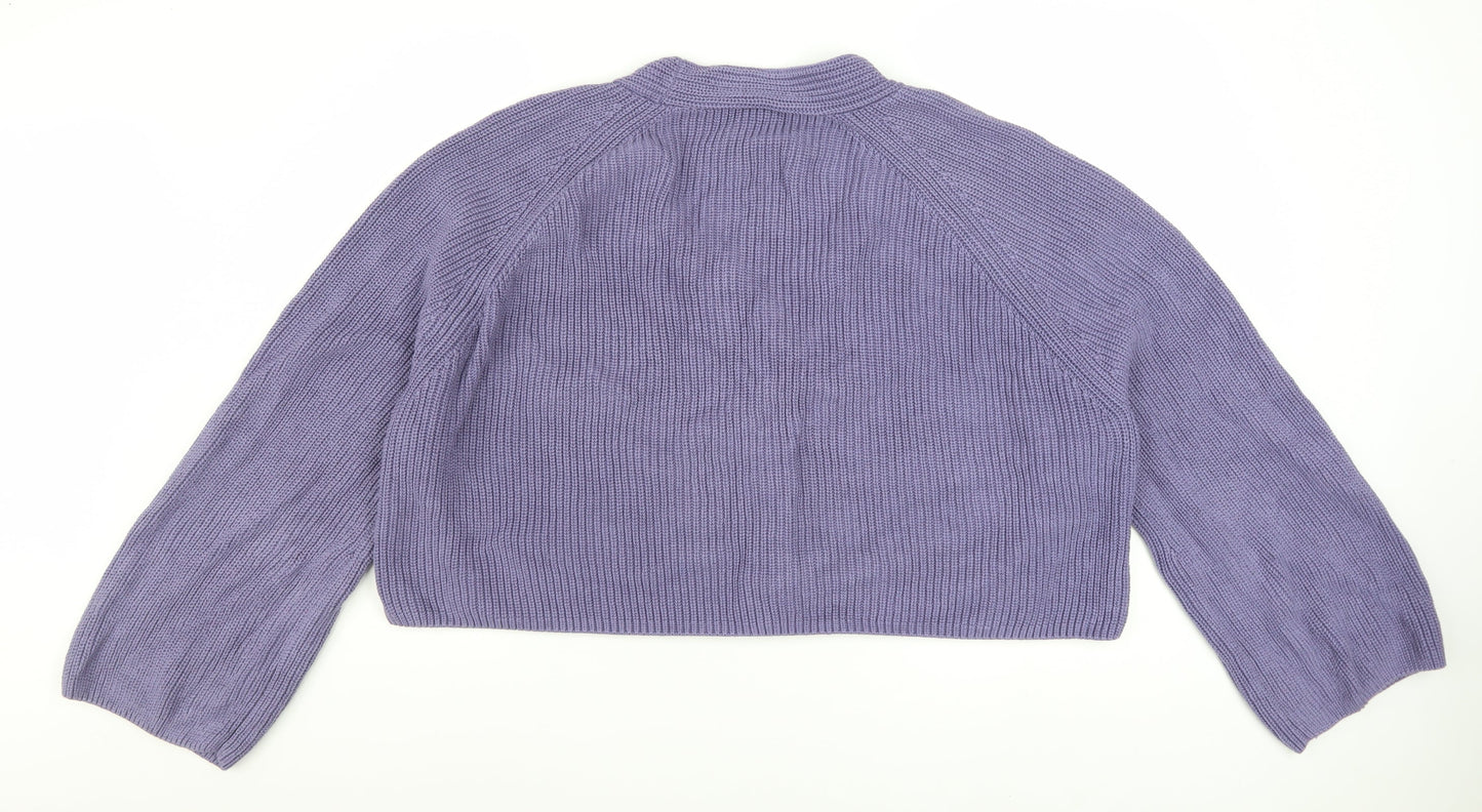 Lucy & Yak Women's Purple Cotton Knit V-Neck Cardigan XL