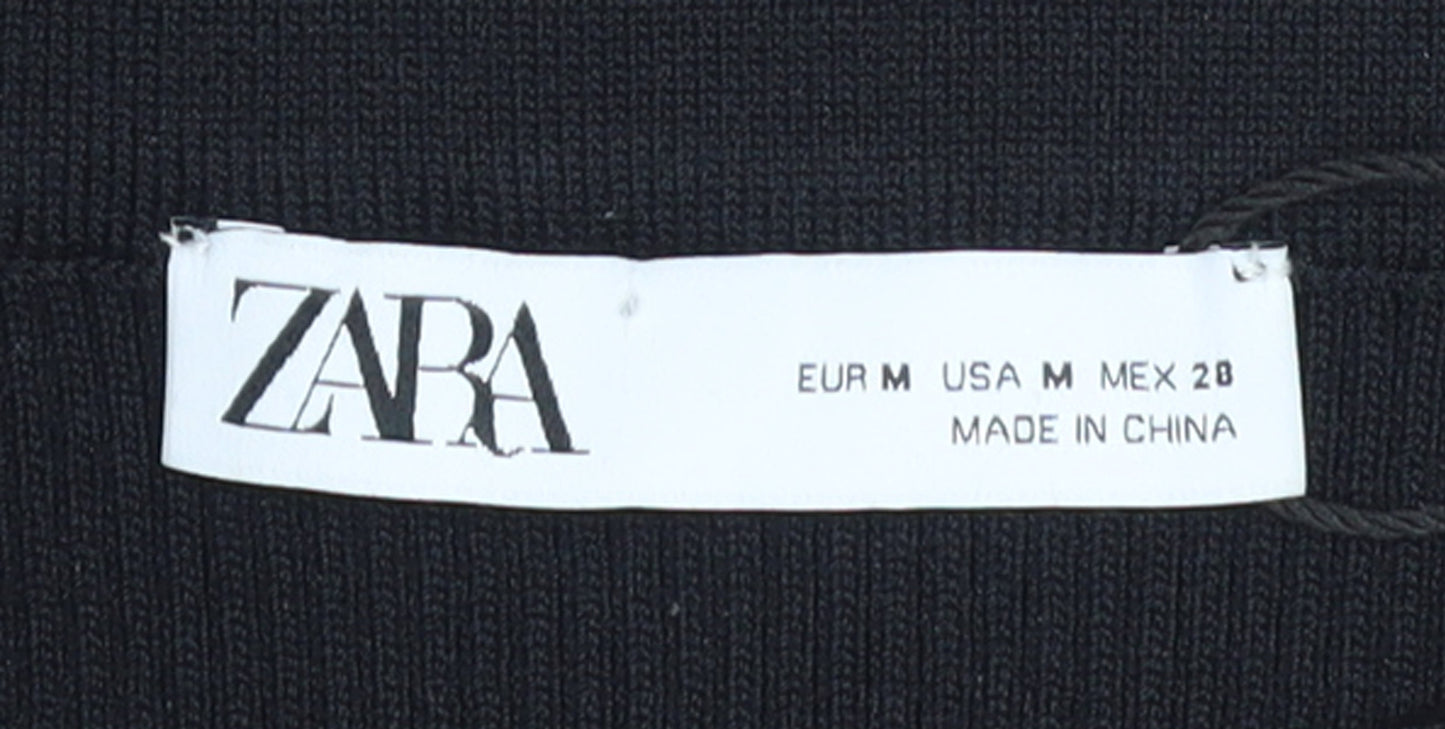 ZARA Women Black Size 12 Knit Pencil Skirt Stretch Workwear