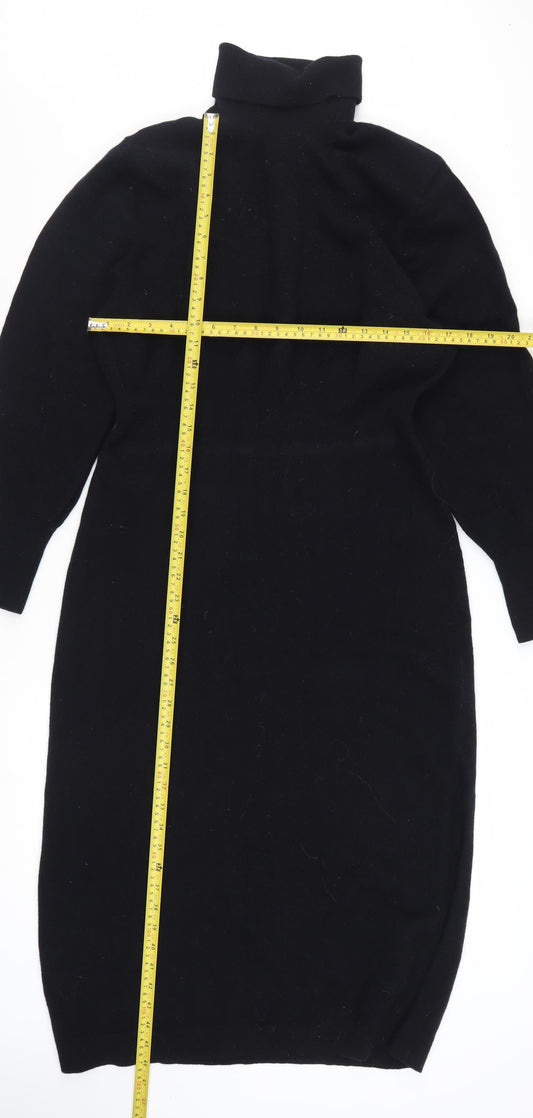 & Other Stories Women Black Wool Roll Neck Midi Bodycon Dress L