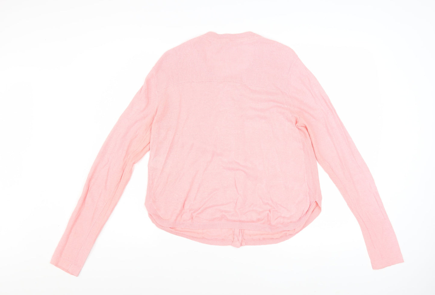 White Stuff Womens Pink Linen Blend Crew Neck Cardigan Size 14