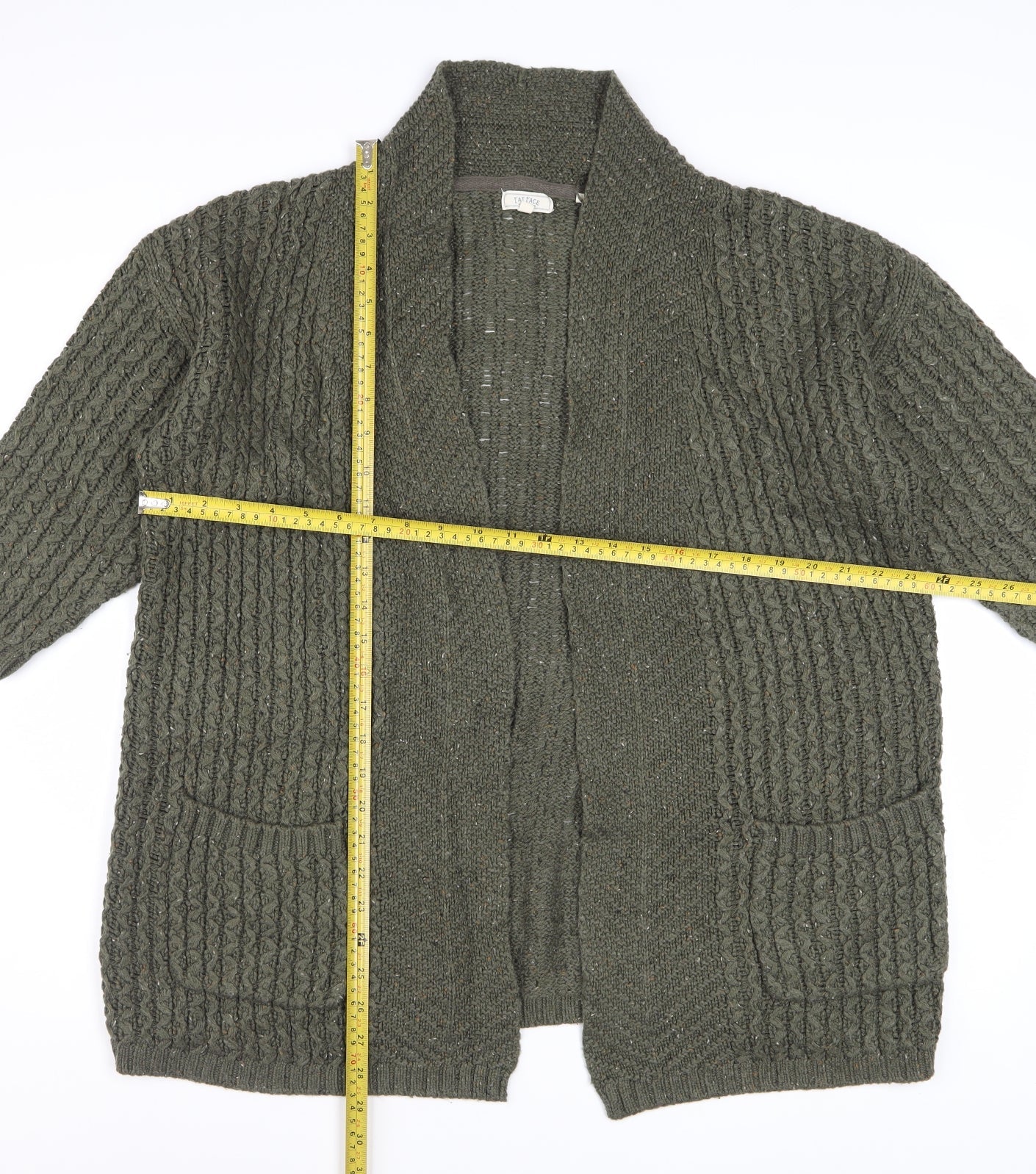 Fat Face Women's Green Chunky Knit Open Cardigan Size 12