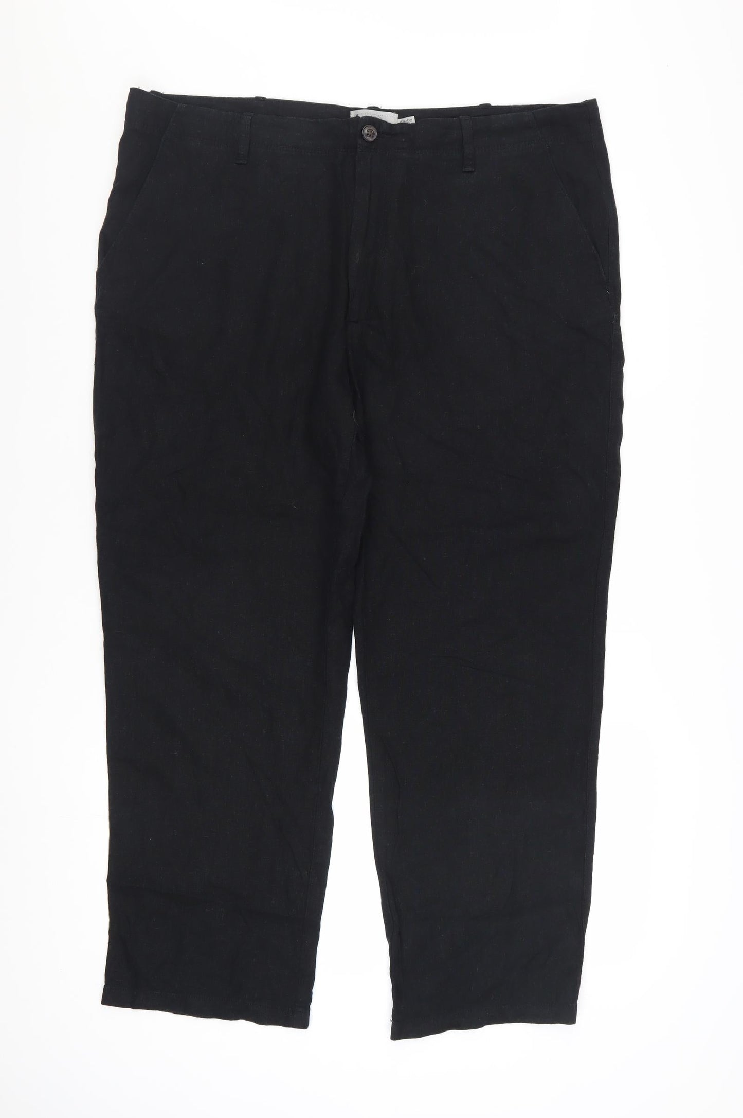 Marks and Spencer Men's Black Linen Blend Chino Trousers 38W 29L