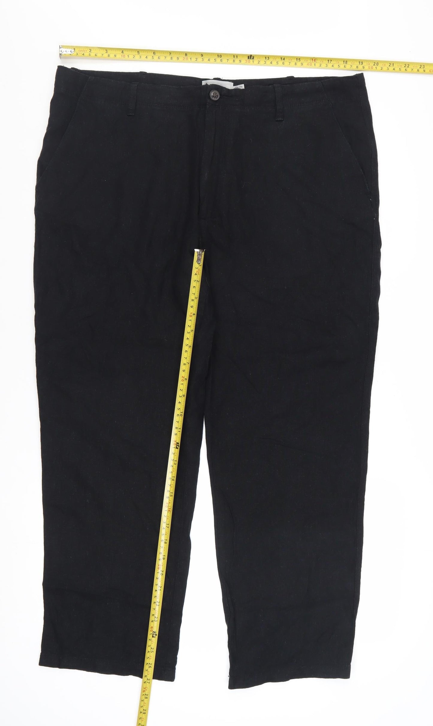 Marks and Spencer Men's Black Linen Blend Chino Trousers 38W 29L