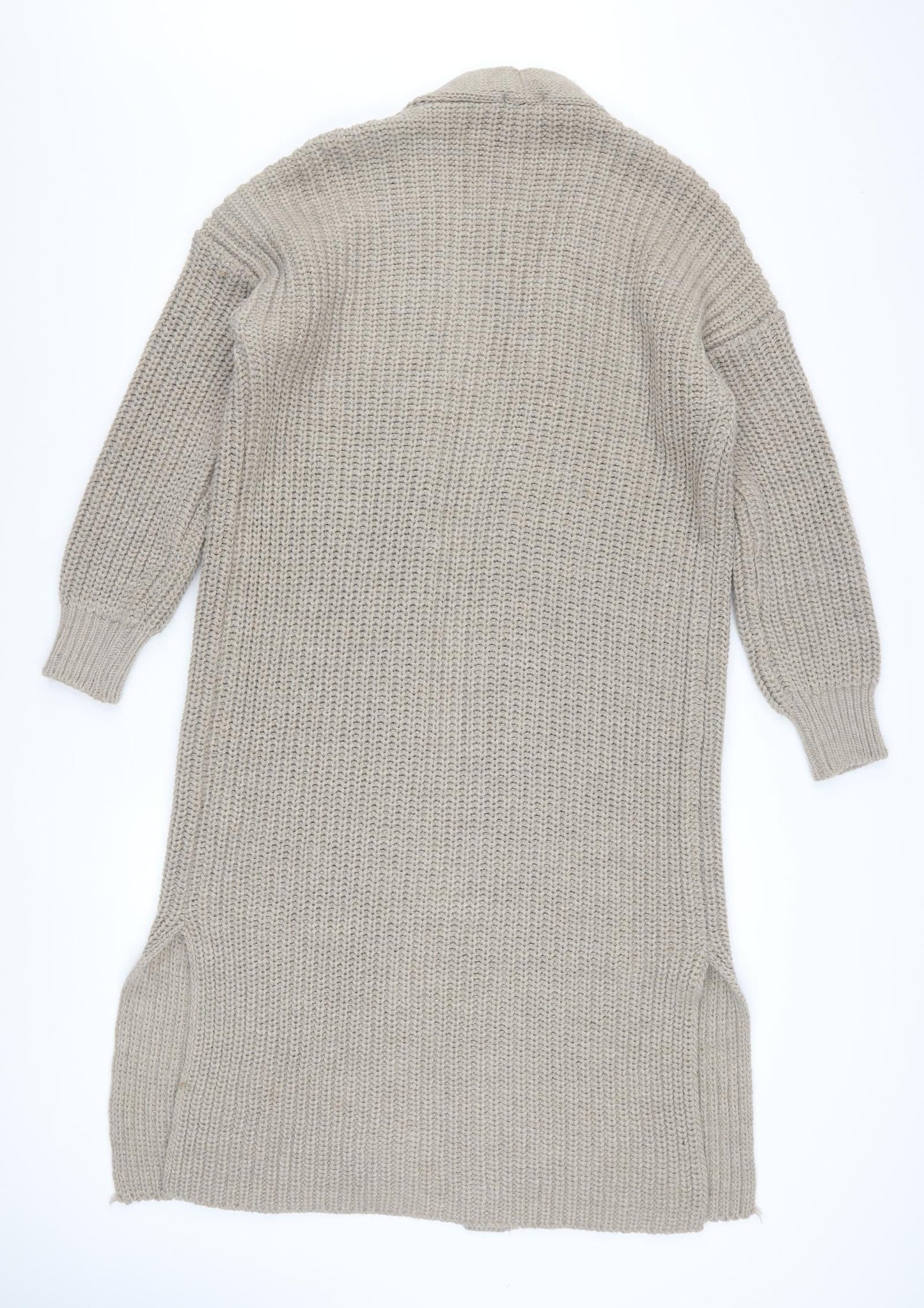 Topshop Women Beige Chunky Knit Longline Open Cardigan XS