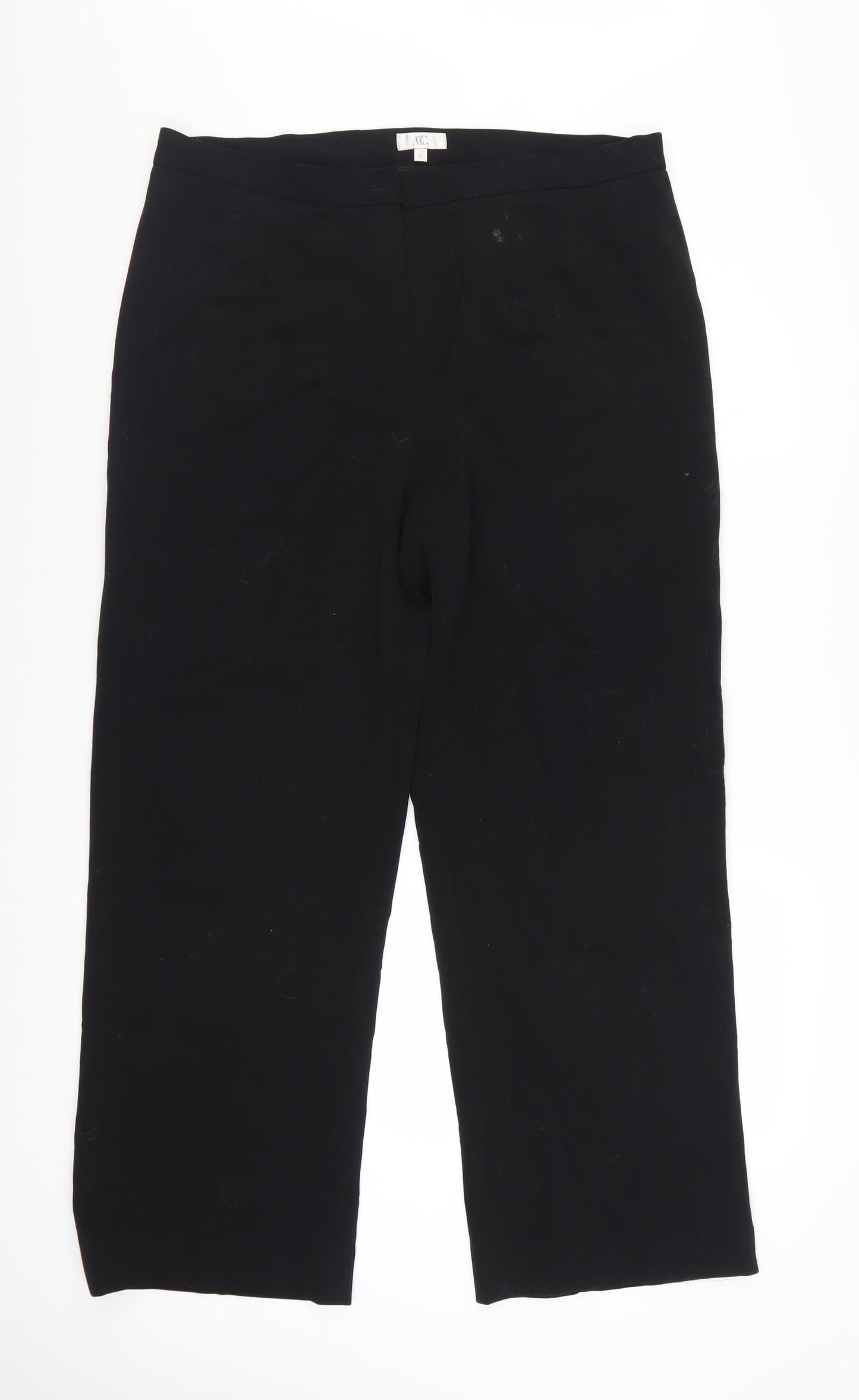 CC Women Black Wool Blend Stretch Straight Leg Trousers Size 16