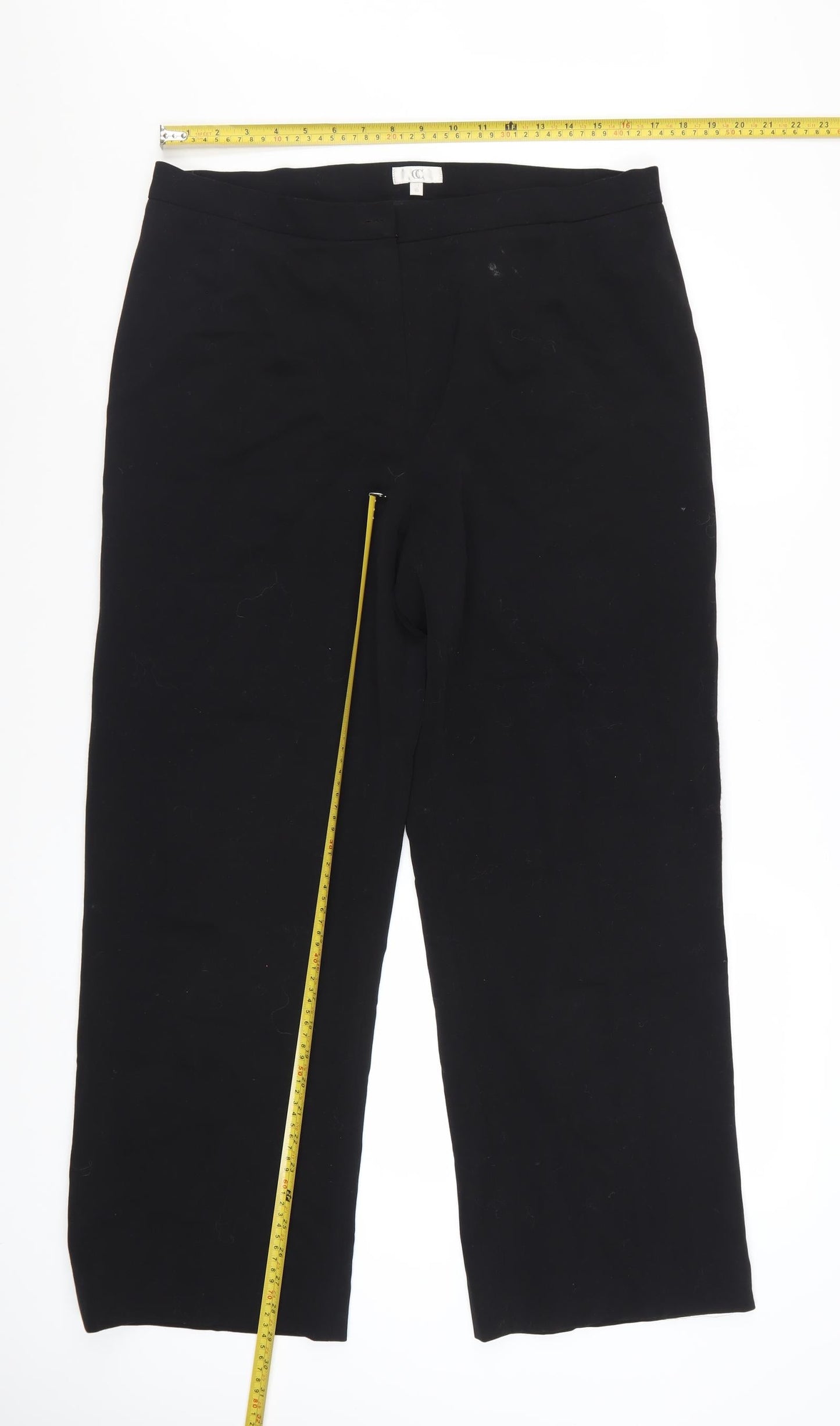 CC Women Black Wool Blend Stretch Straight Leg Trousers Size 16