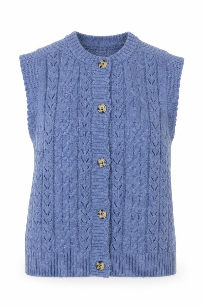 Marks & Spencer Women Blue Cable-Knit Sleeveless Cardigan Size 12