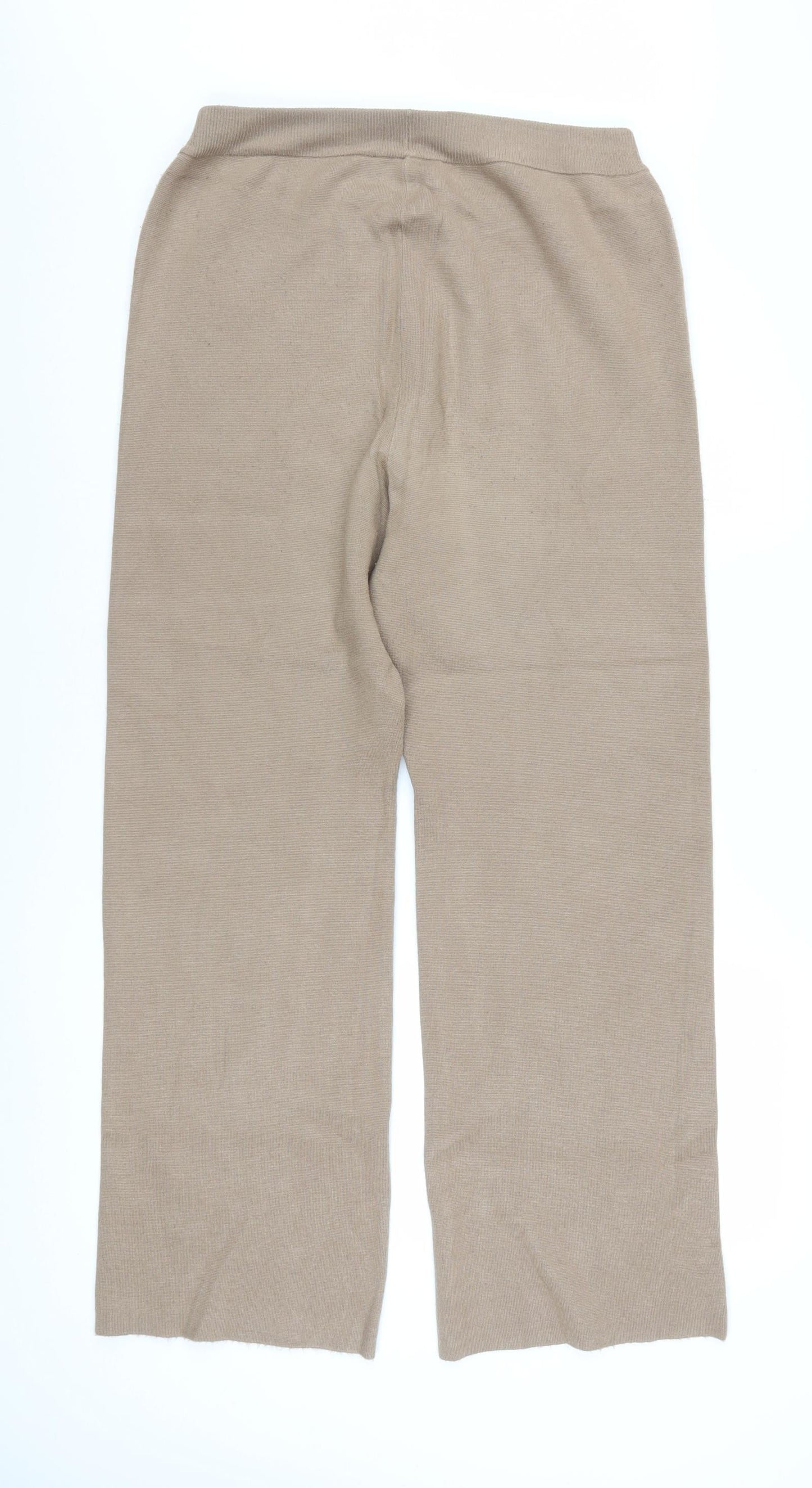 Yaya Women Beige Wide-Leg Knit Stretch Trousers Size L