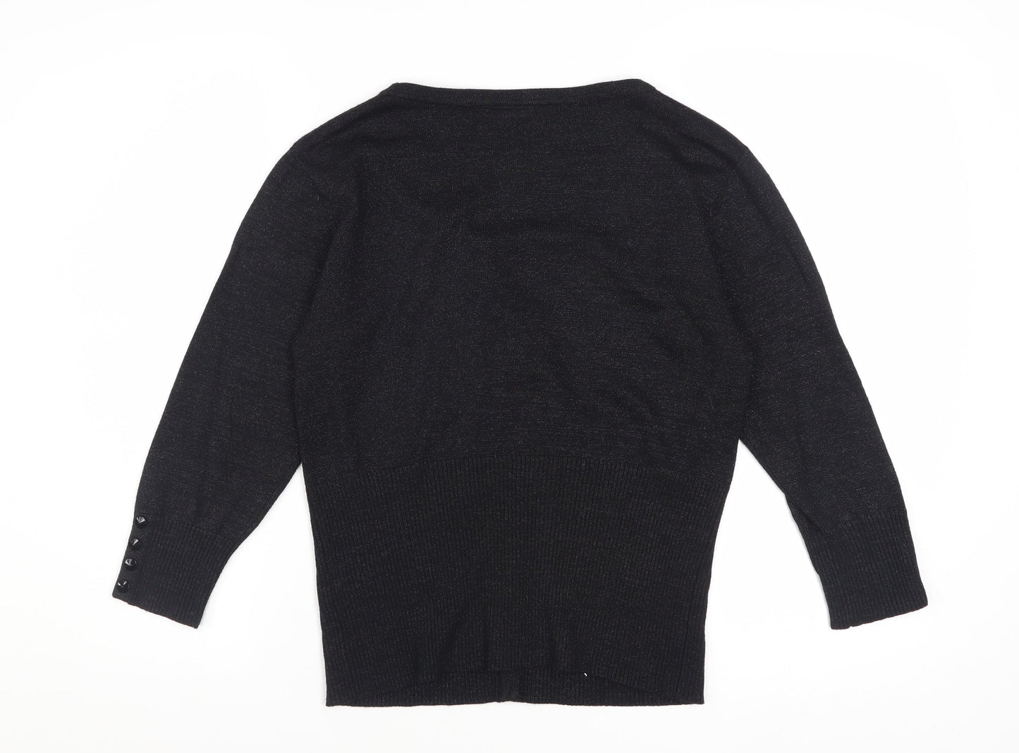 John Lewis Women Black Lurex Knit Cardigan L V-Neck Button Detail