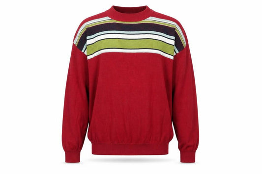 Clothes Men's Red Striped Cotton Crew Neck Pullover Jumper L