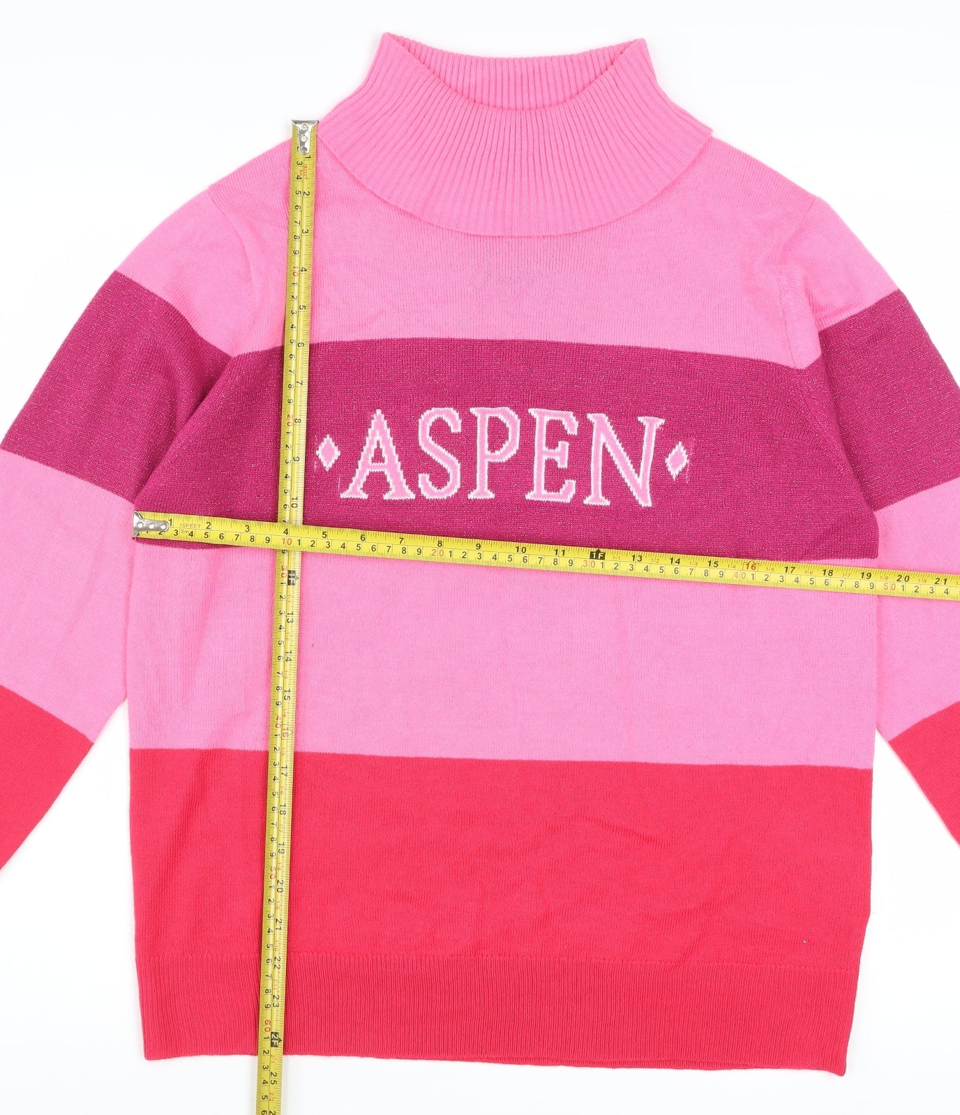 Threadbare Women Pink Striped Roll Neck Pullover Jumper Size 14