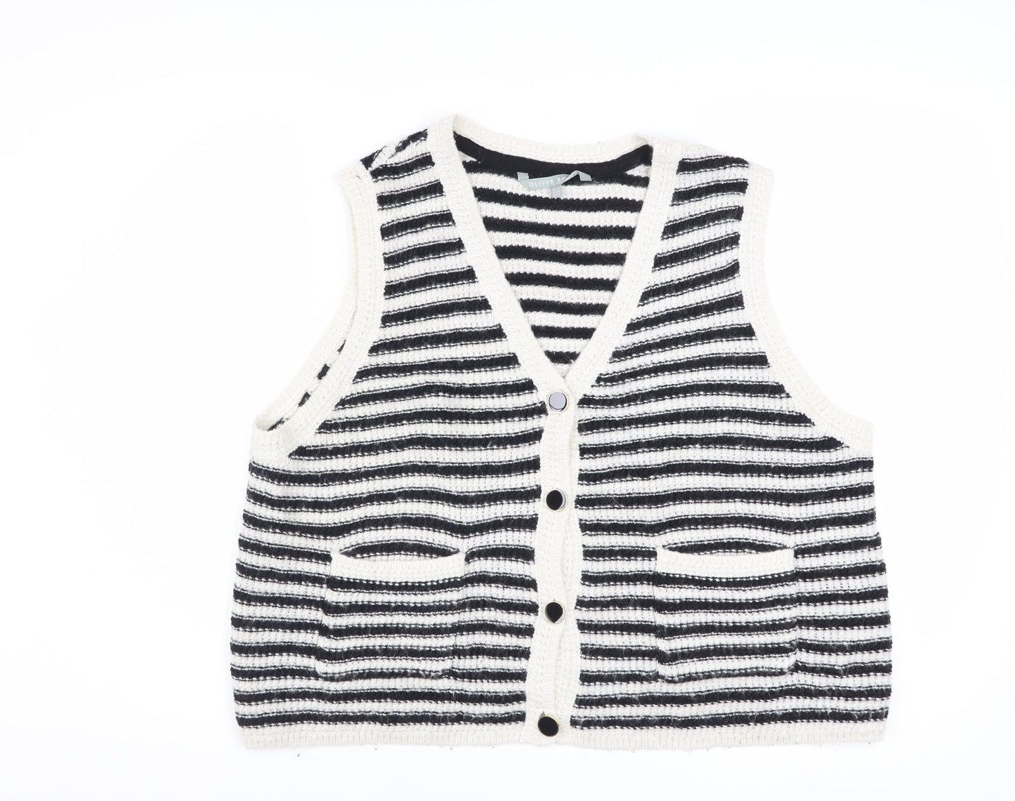 Oliver Bonas Women Black White Striped Knit Vest Jumper Size 16