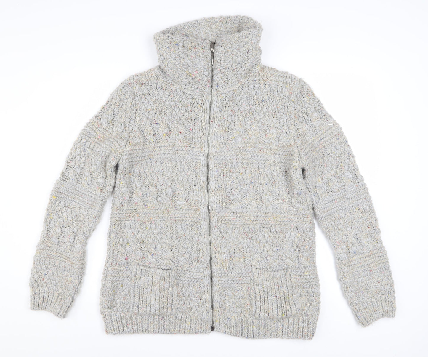 Marks and Spencer Women's Grey Cable-Knit Full Zip Jumper UK 14