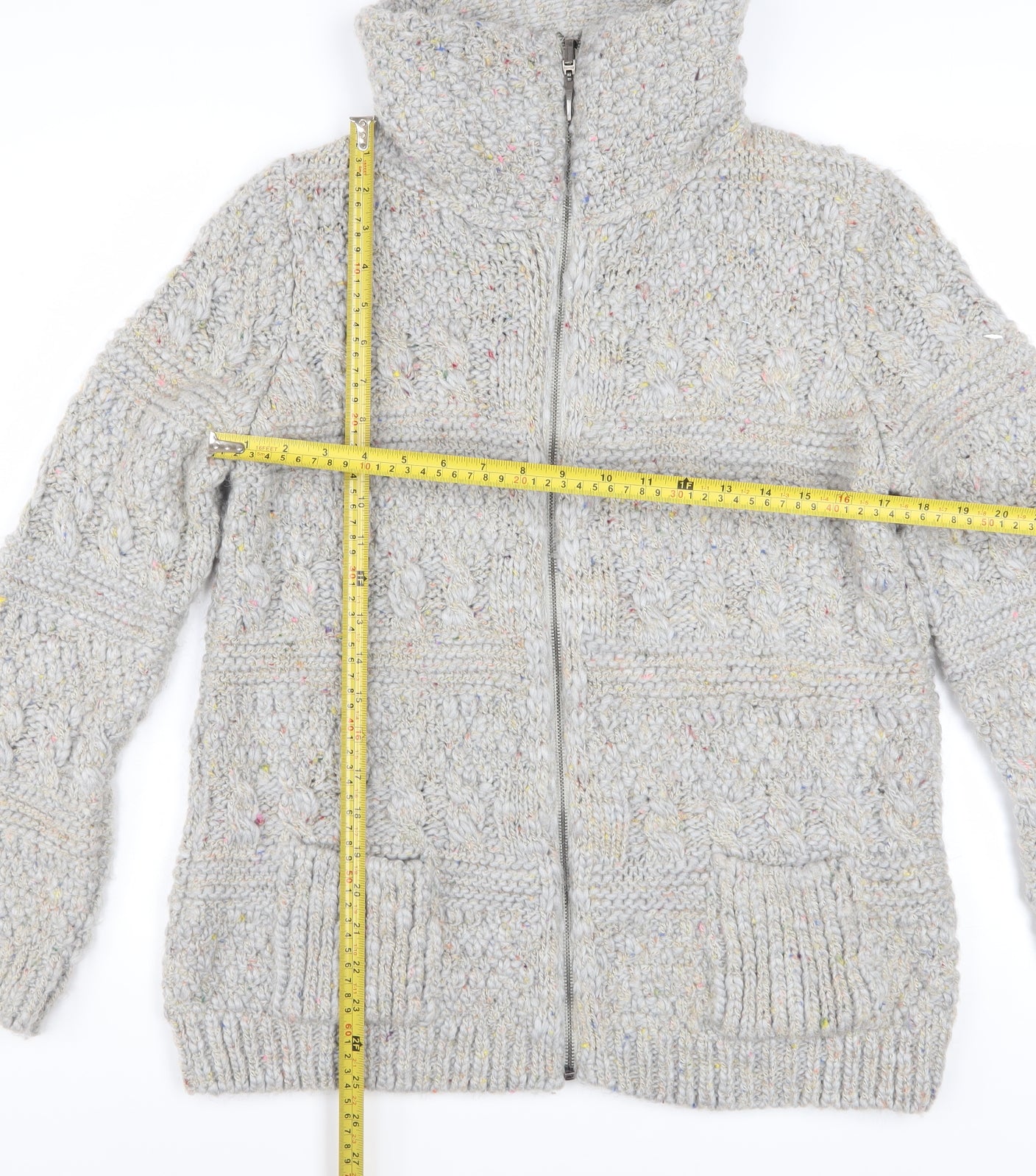 Marks and Spencer Women's Grey Cable-Knit Full Zip Jumper UK 14