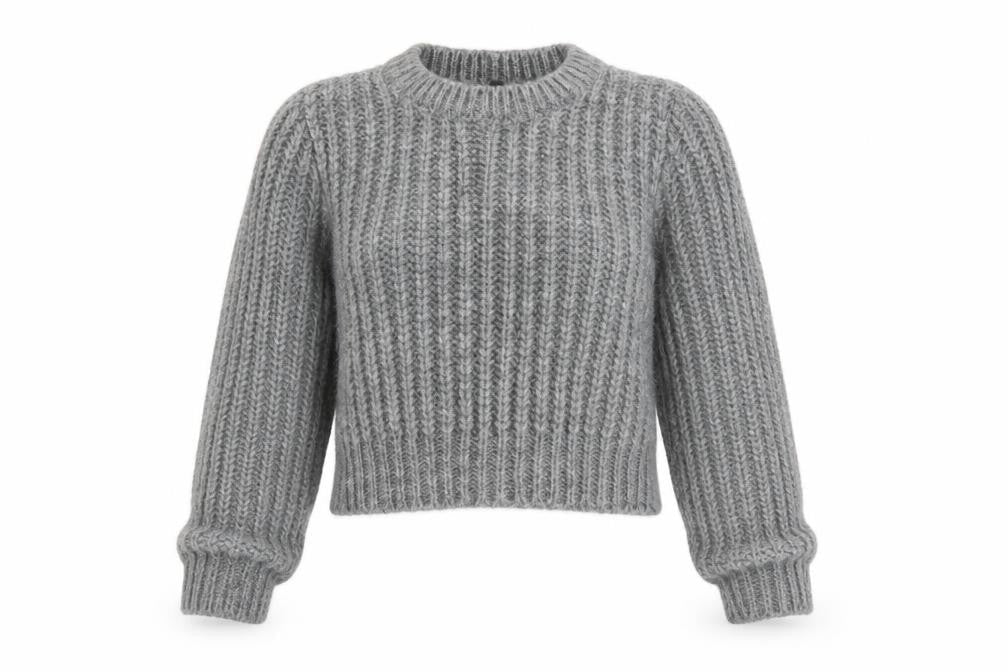 United Colors of Benetton Women Grey Chunky Knit Mohair Blend Jumper Size S