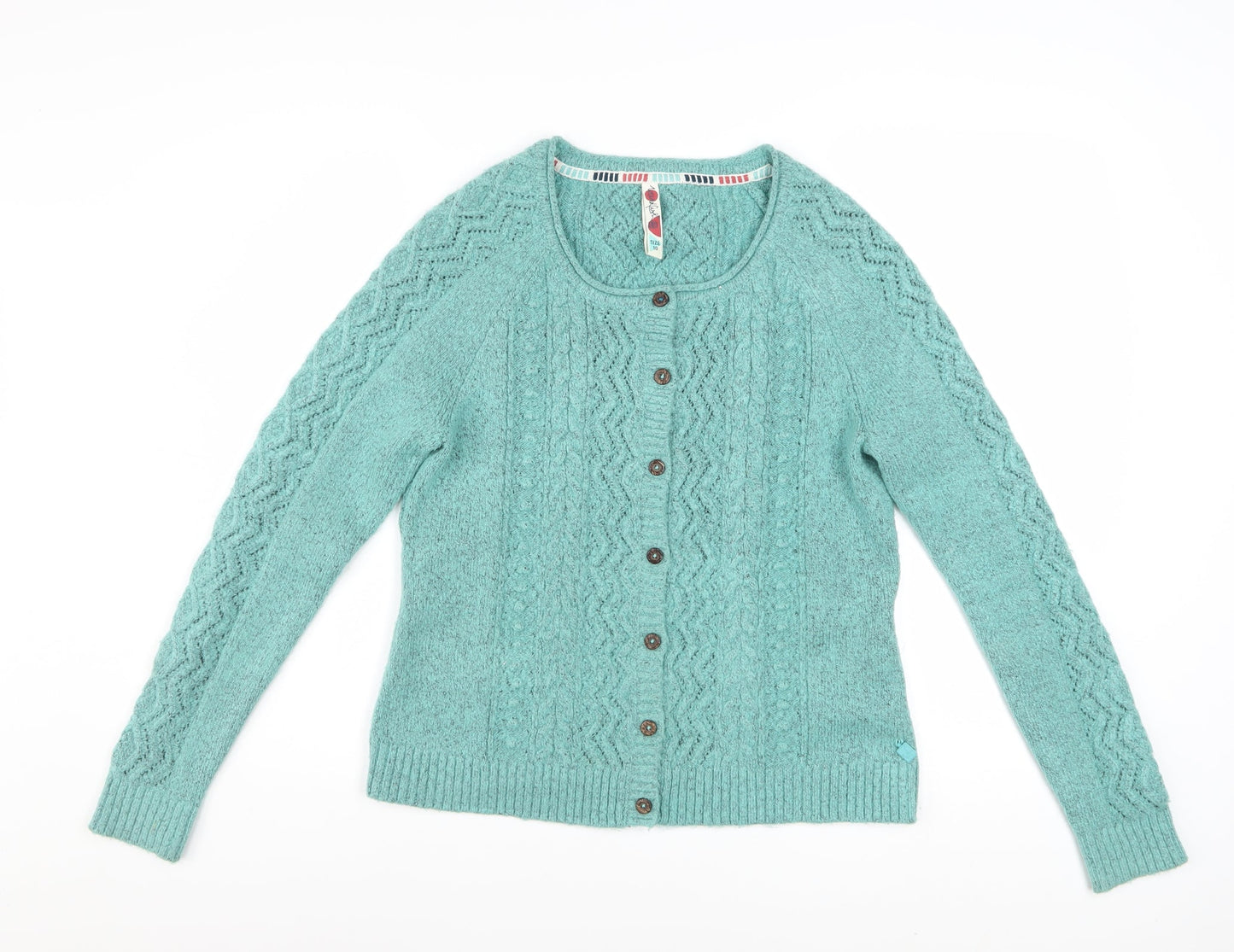 Weird Fish Women Green Size 10 Cable-Knit Button Cardigan