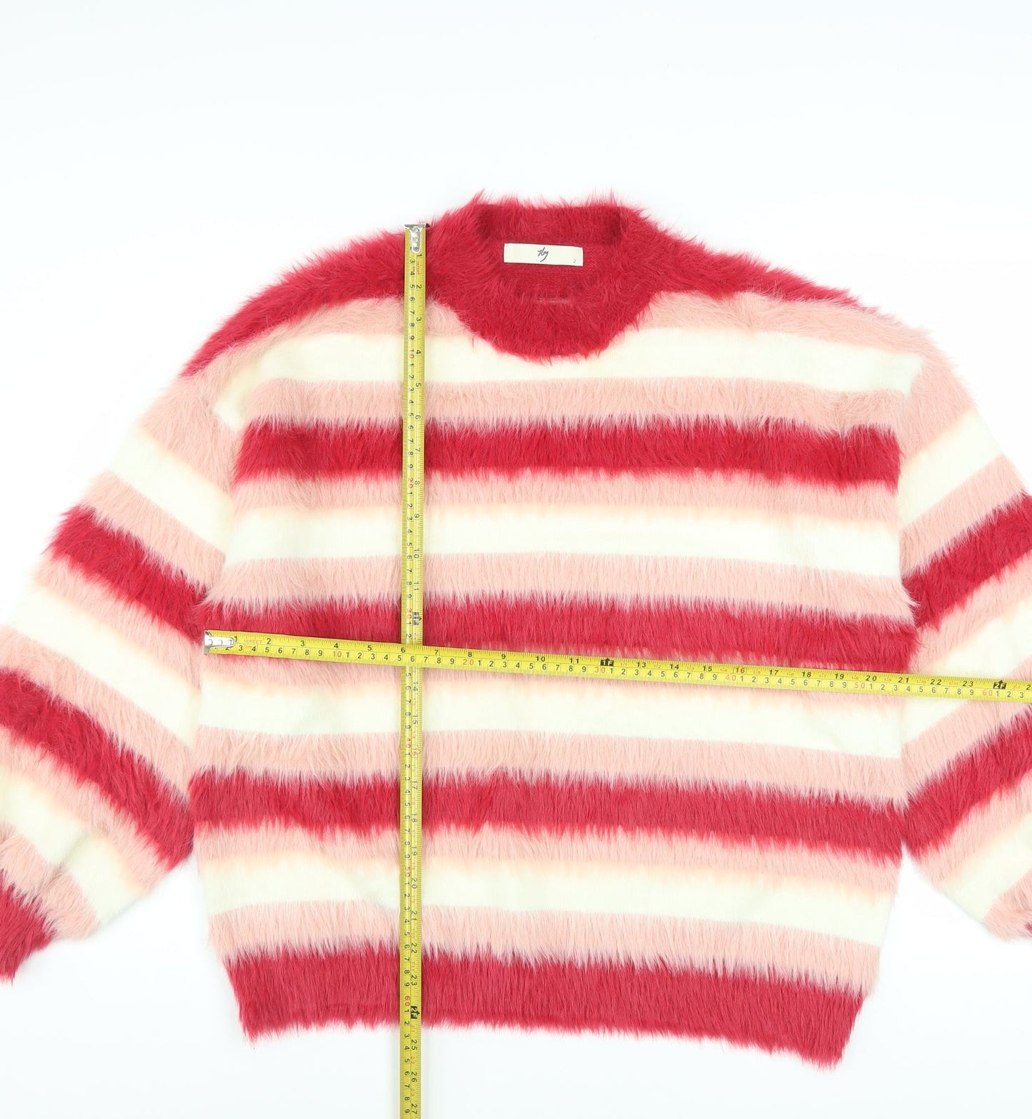 Nby Womens Multicoloured Fuzzy Stripe Pullover Jumper Size 2