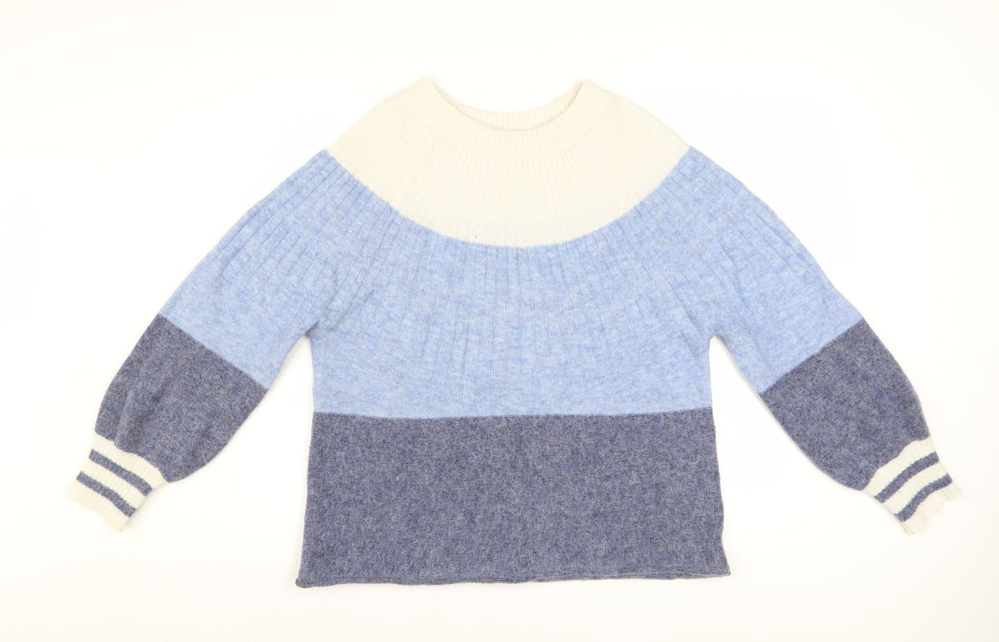 White Stuff Women Blue Crew Neck Chunky Knit Pullover Jumper Size 12