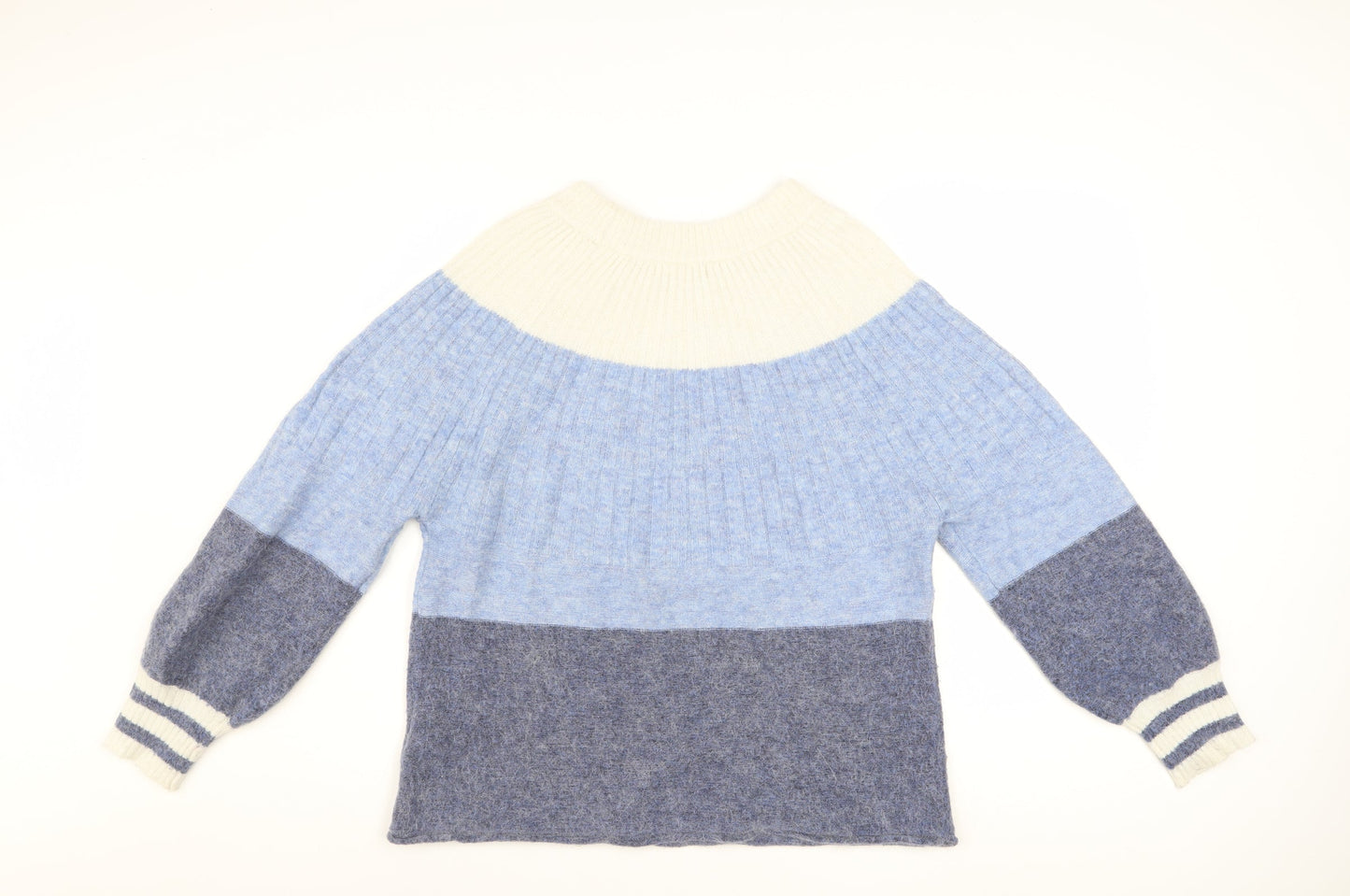 White Stuff Women Blue Crew Neck Chunky Knit Pullover Jumper Size 12