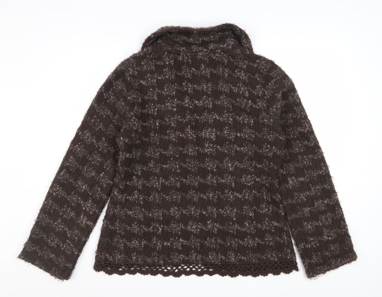 Monsoon Womens Brown Wool Blend Cardigan UK 14 Houndstooth Knit