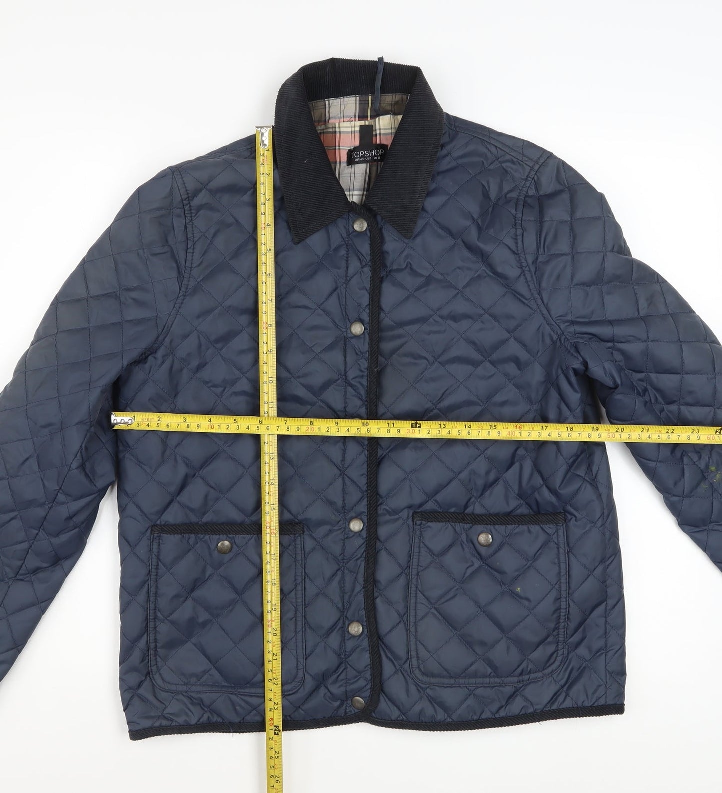 Topshop Women Blue Quilted Mid-Length Jacket Size 12
