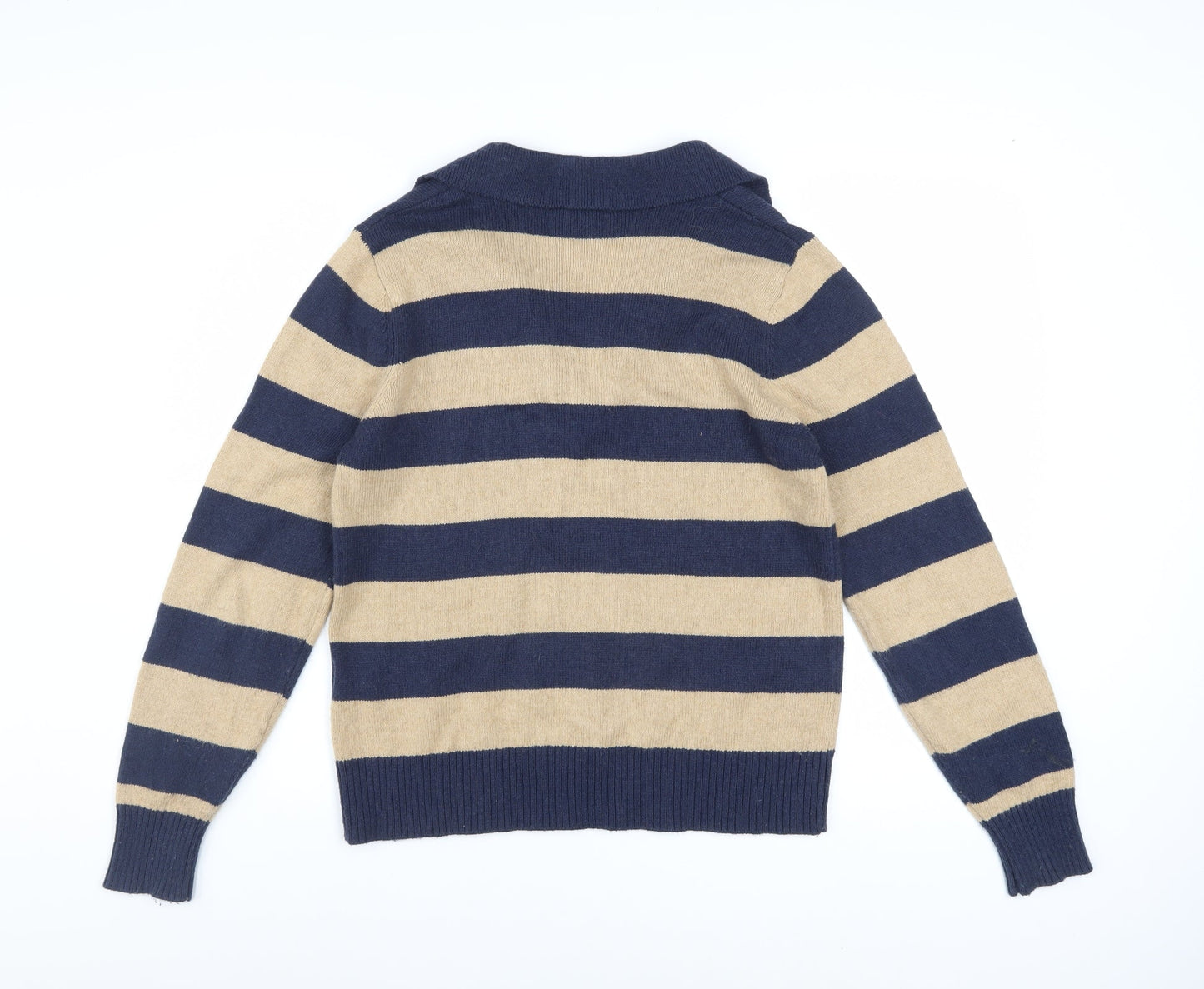Joules Womens Blue Beige Striped Collared Pullover Jumper Size 12