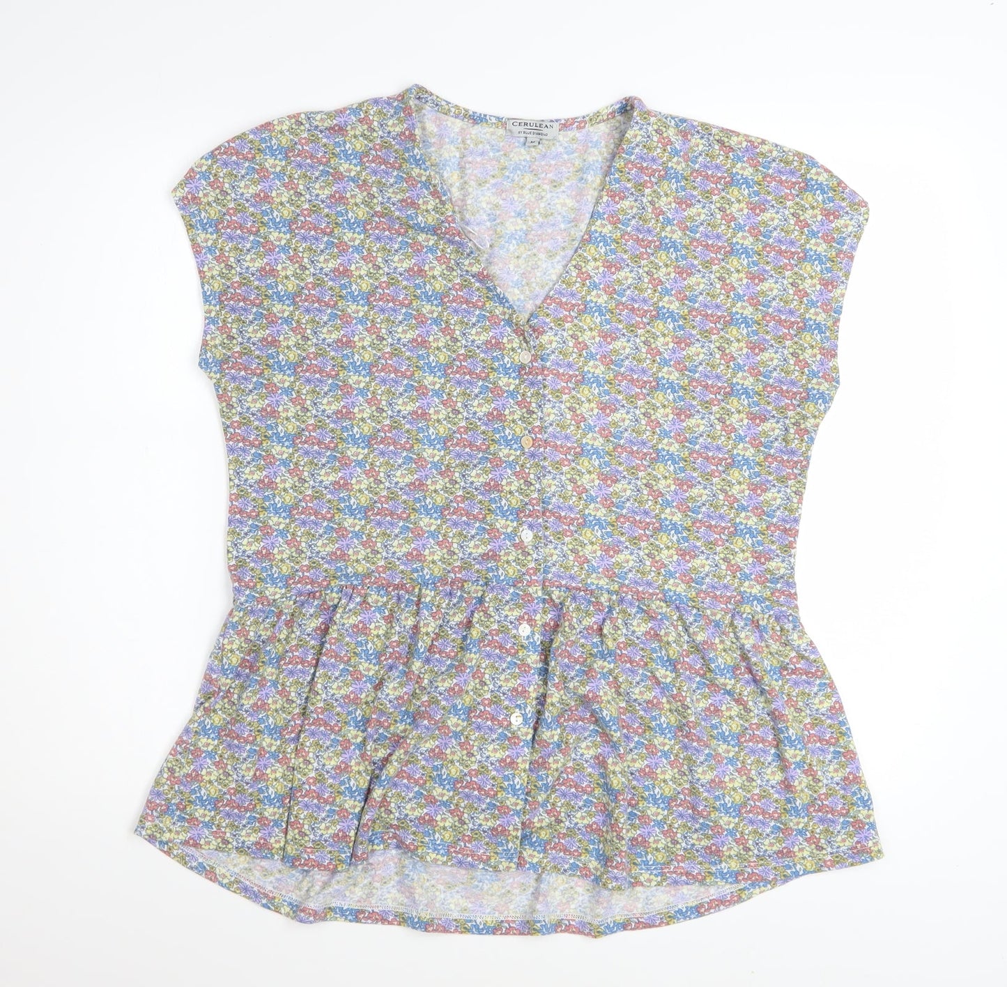 Cerulean by Blue Diamond Women's Multi Floral Peplum Blouse Size M