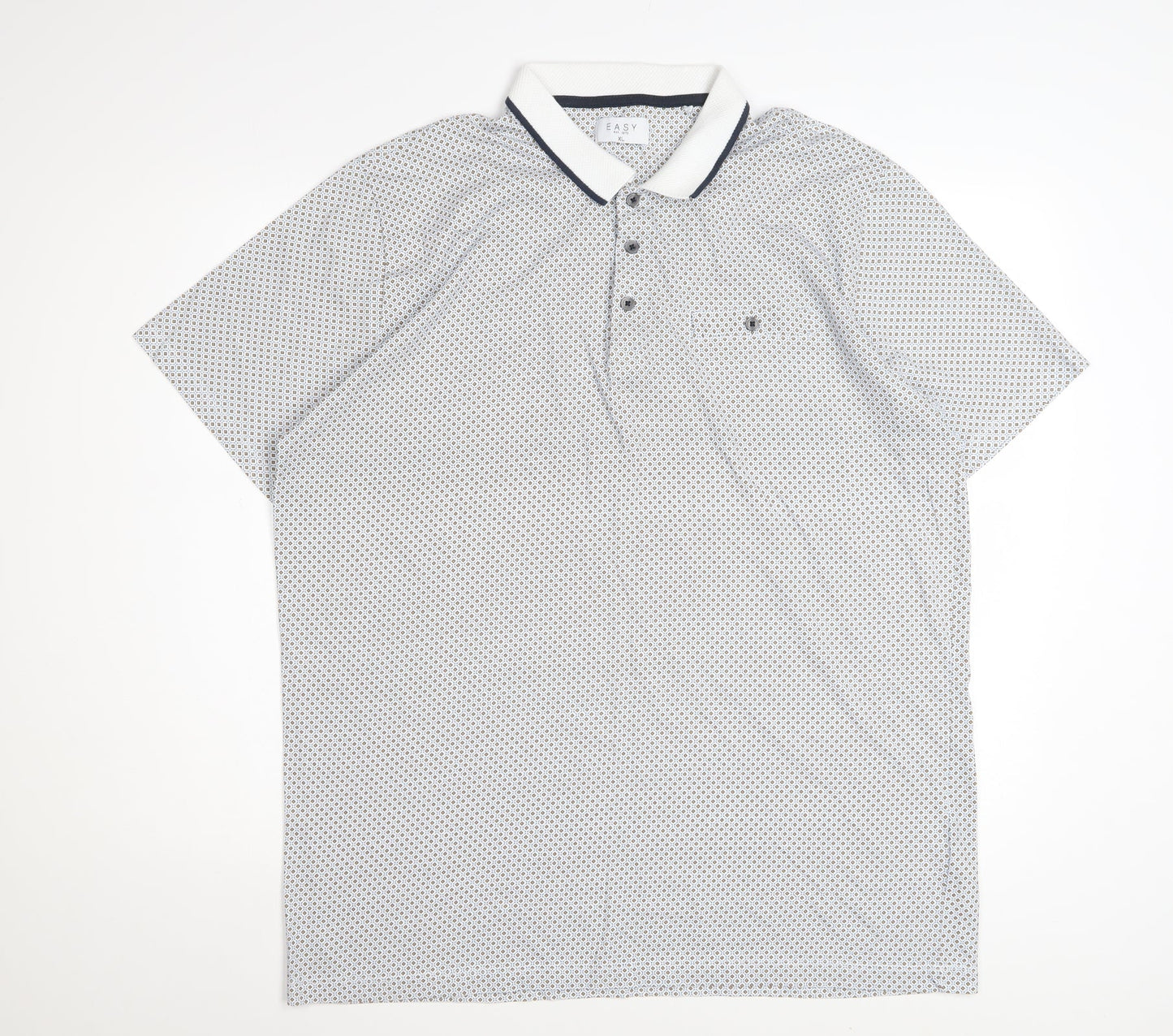 Easy Men's Blue Geometric Cotton Polo Shirt XL Short Sleeve