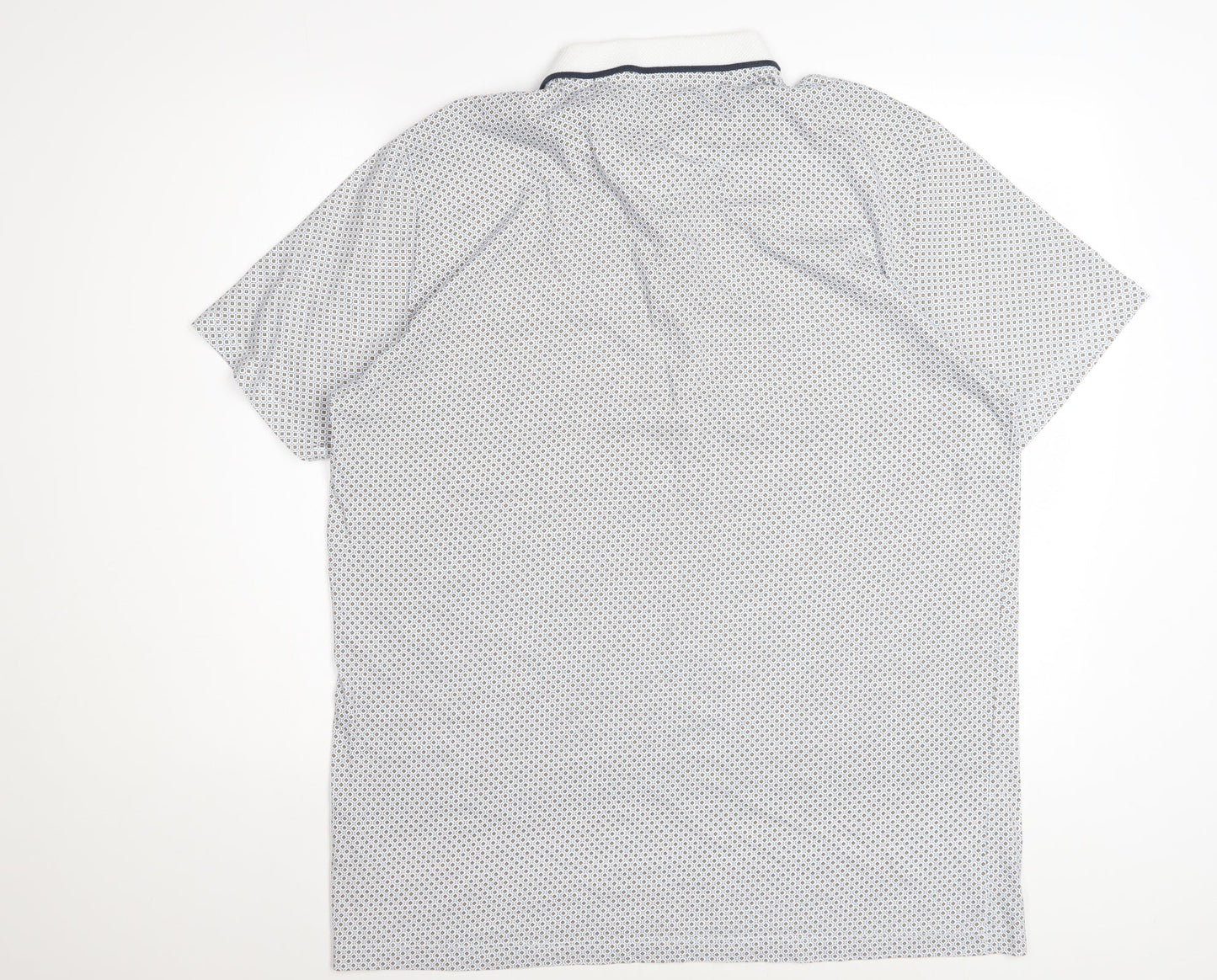 Easy Men's Blue Geometric Cotton Polo Shirt XL Short Sleeve