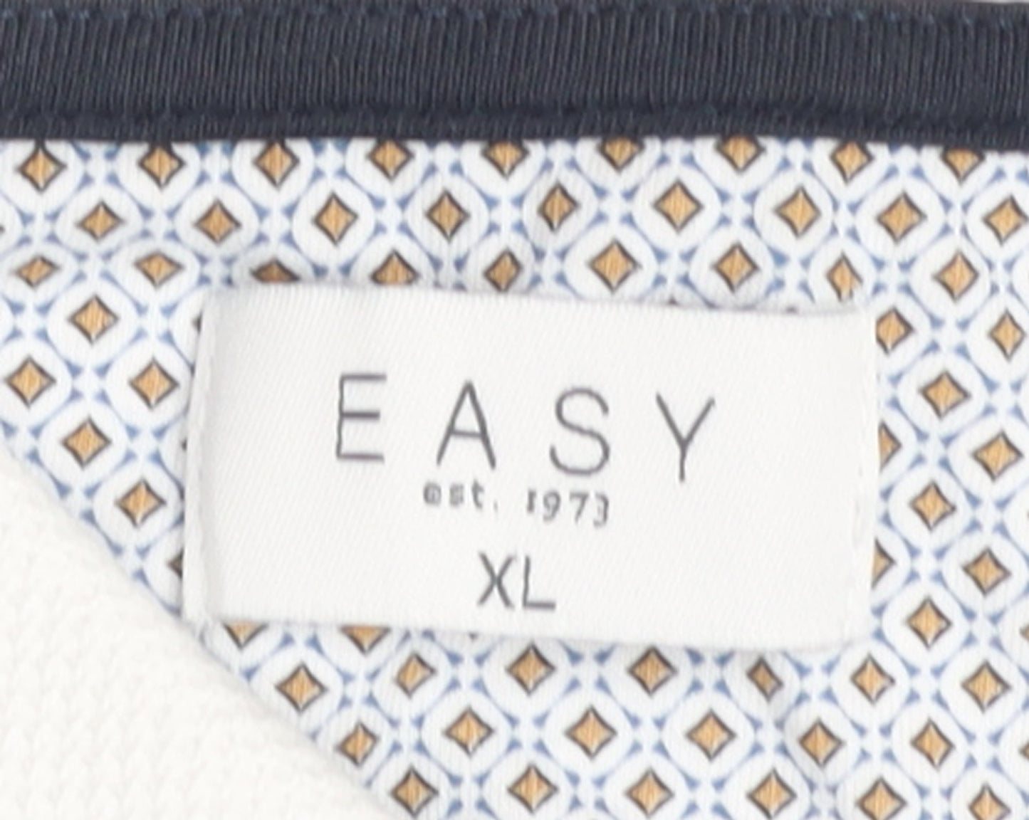 Easy Men's Blue Geometric Cotton Polo Shirt XL Short Sleeve